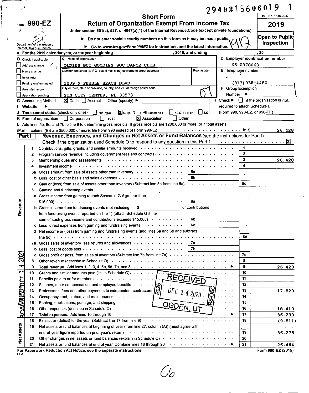 Image of first page of 2019 Form 990EO for Oldies But Goodies Soc Dance Club