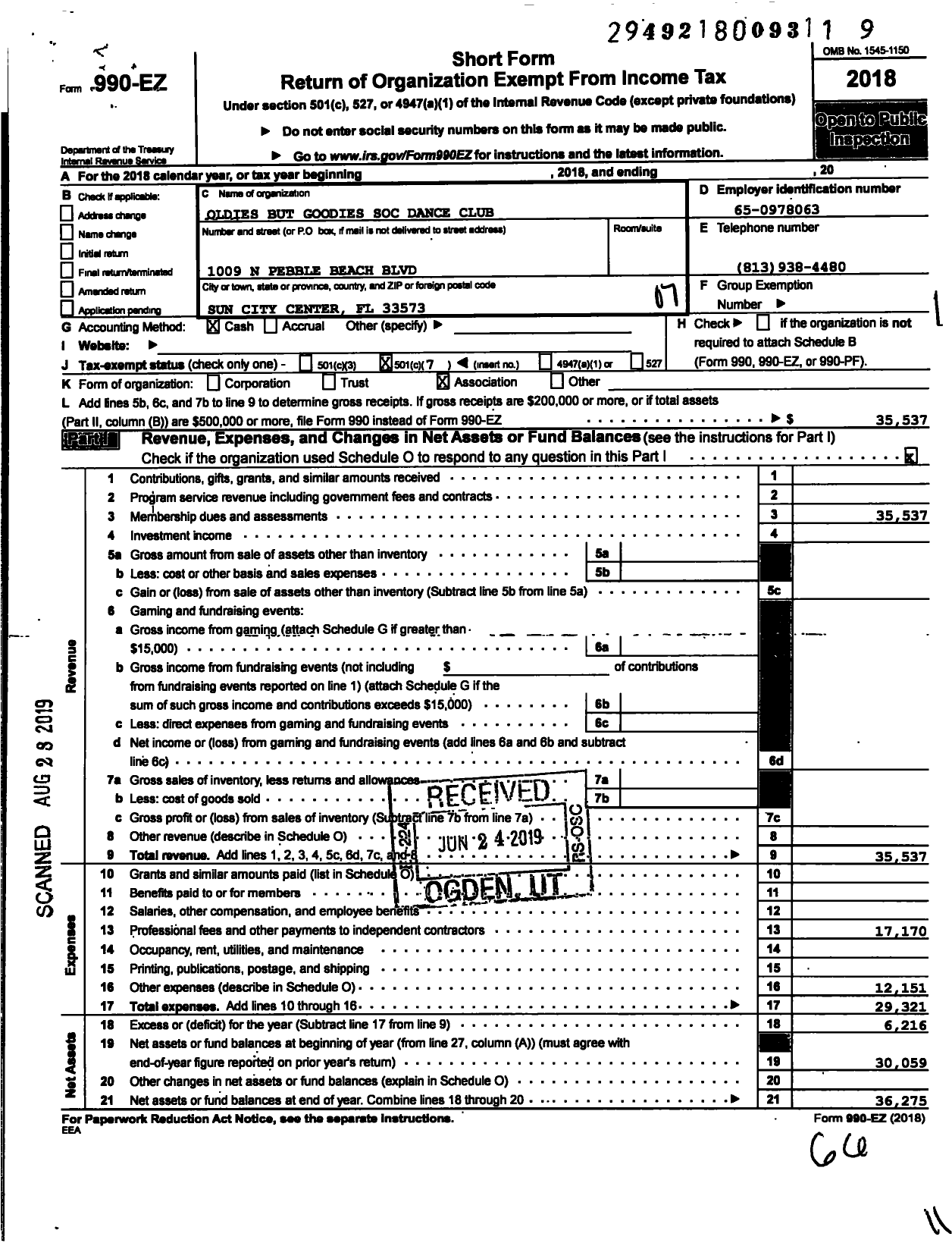 Image of first page of 2018 Form 990EO for Oldies But Goodies Soc Dance Club