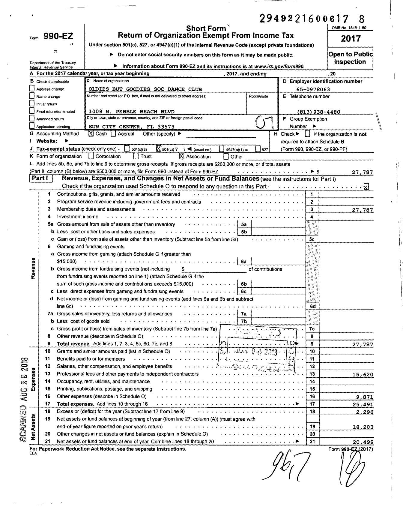 Image of first page of 2017 Form 990EO for Oldies But Goodies Soc Dance Club