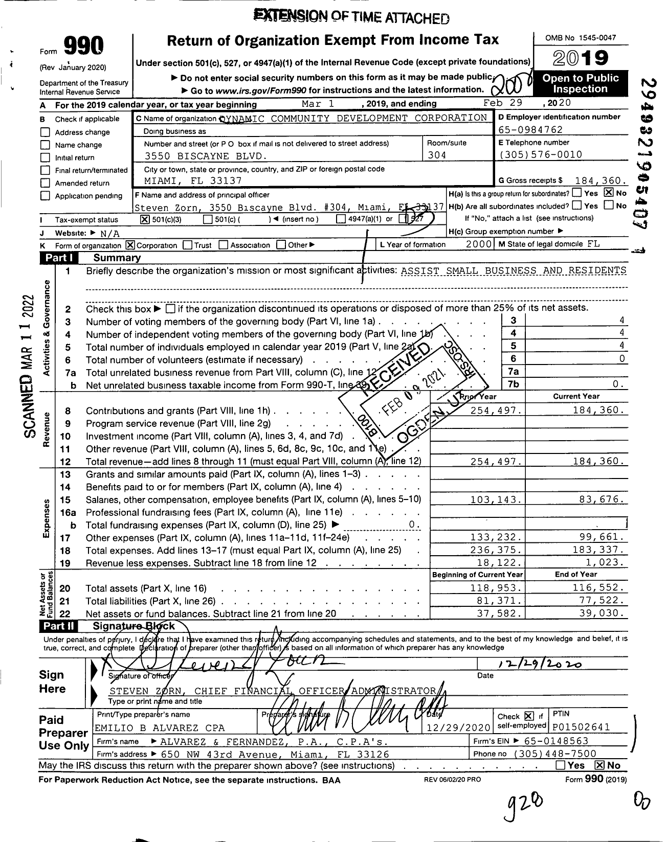 Image of first page of 2019 Form 990 for Dynamic Community Development Corporation