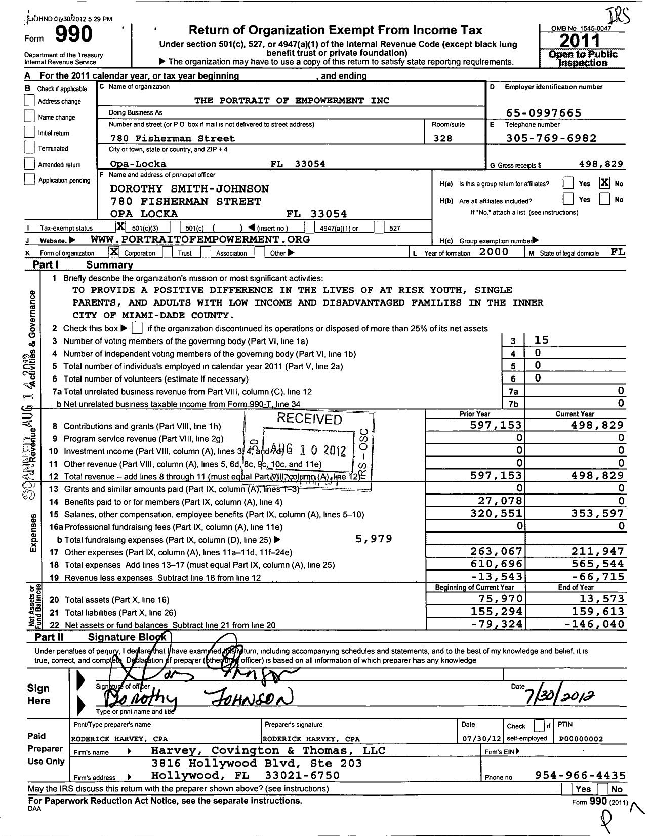 Image of first page of 2011 Form 990 for The Portrait of Empowerment