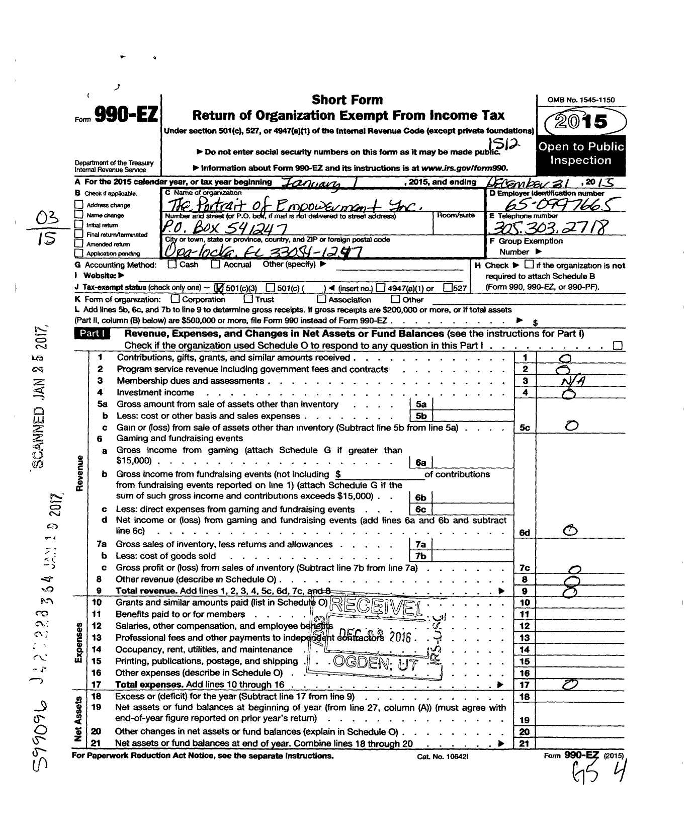 Image of first page of 2015 Form 990EZ for The Portrait of Empowerment