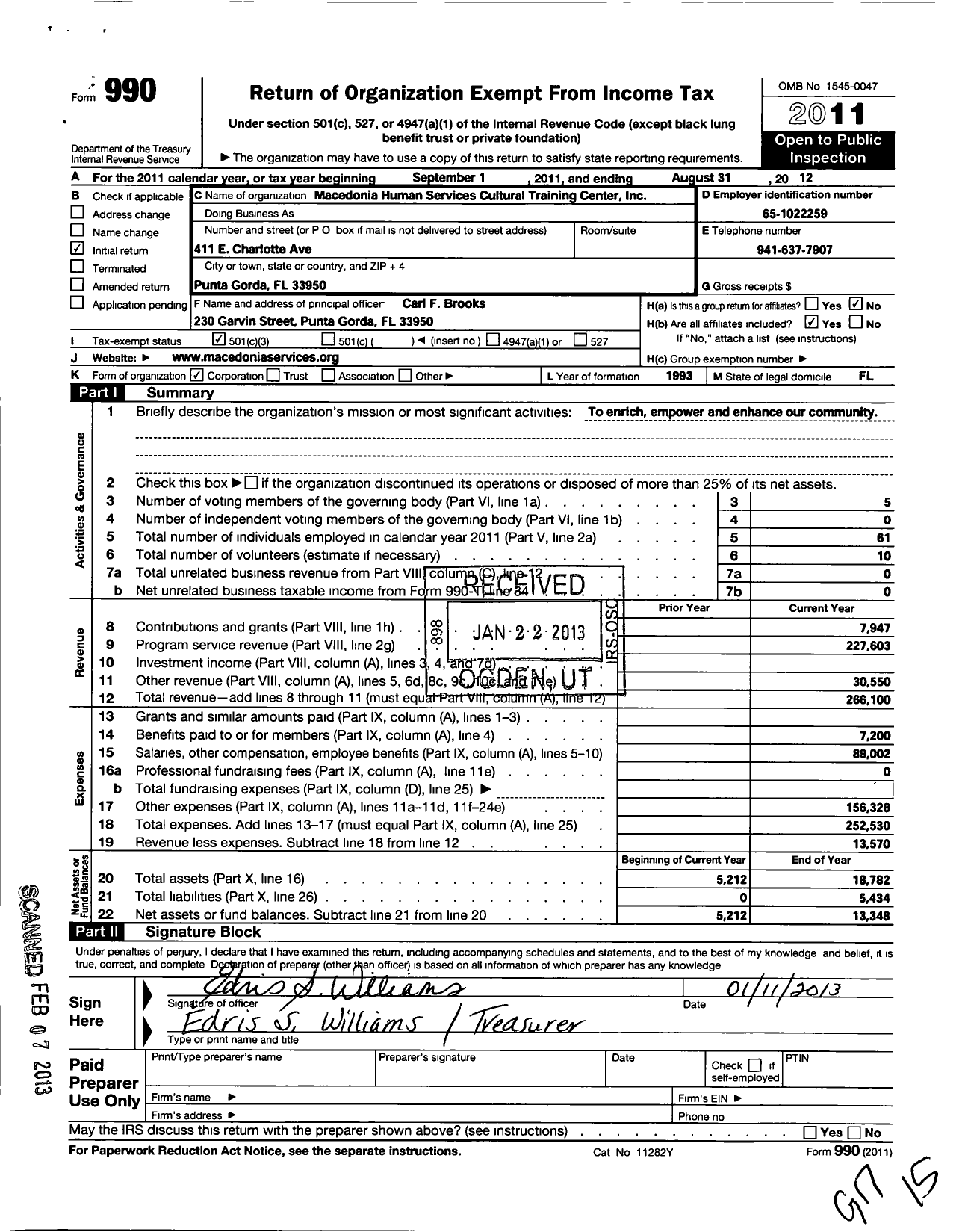 Image of first page of 2011 Form 990 for Macedonia Human Services Cultural Training Center