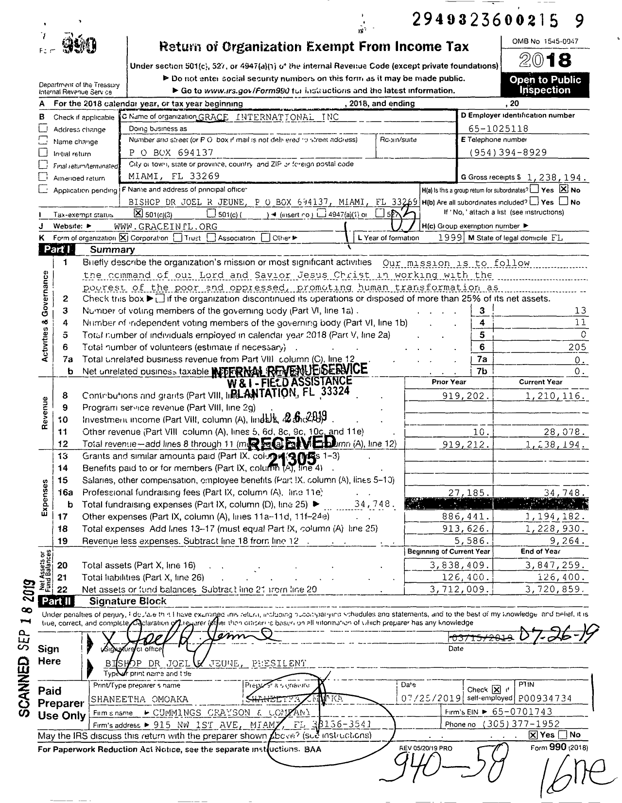 Image of first page of 2018 Form 990 for Grace International