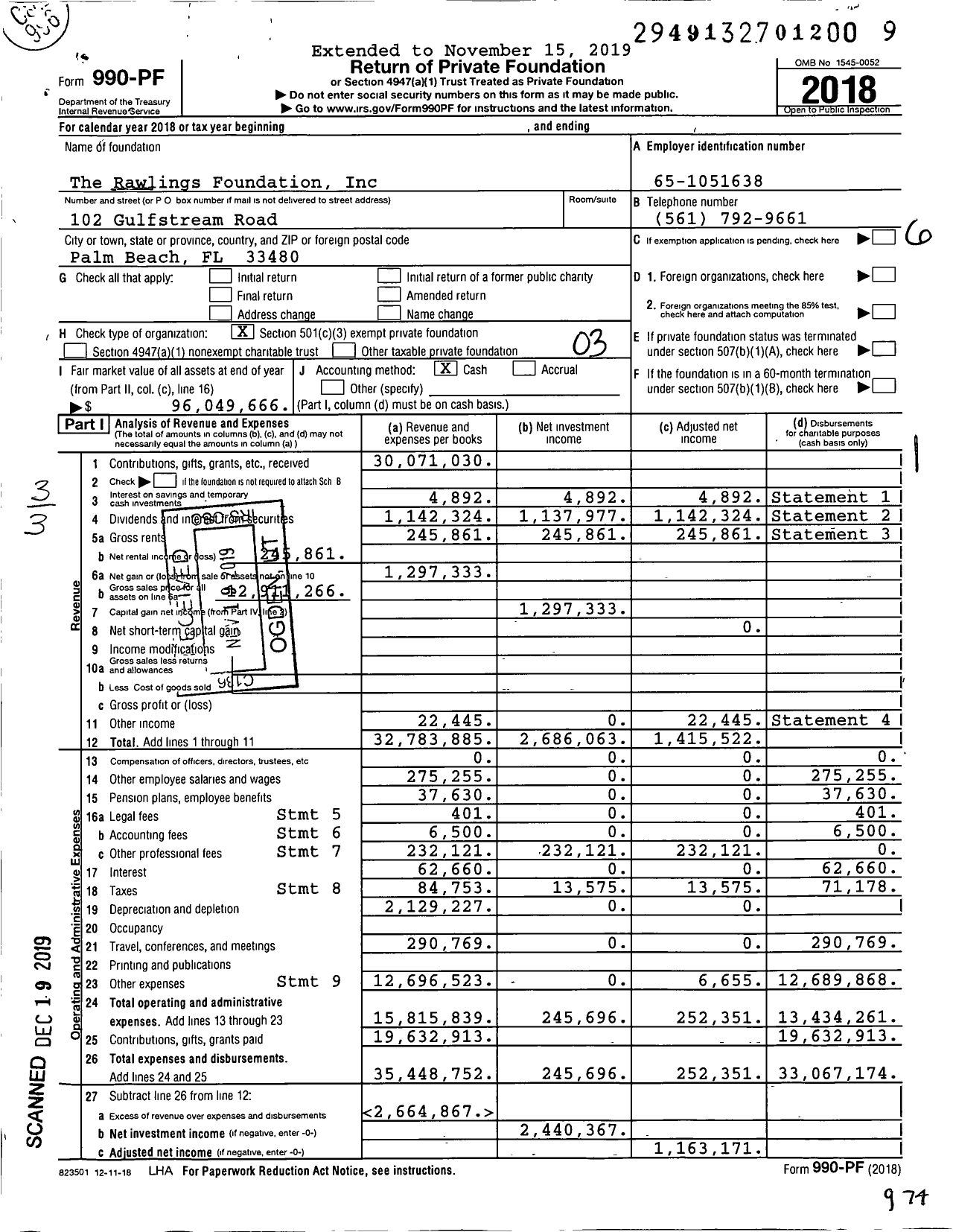 Image of first page of 2018 Form 990PF for Rawlings Foundation