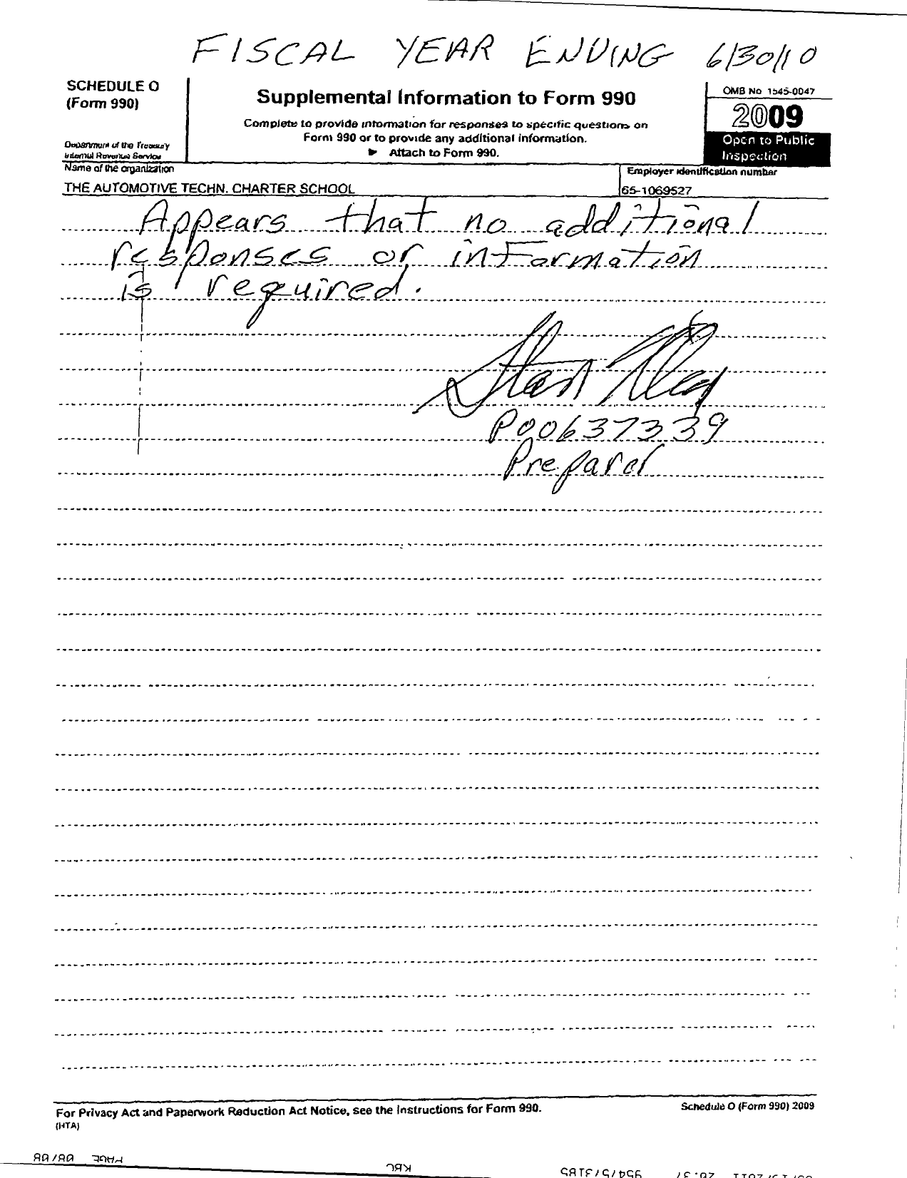 Image of first page of 2009 Form 990R for Automotive Technical Charter School