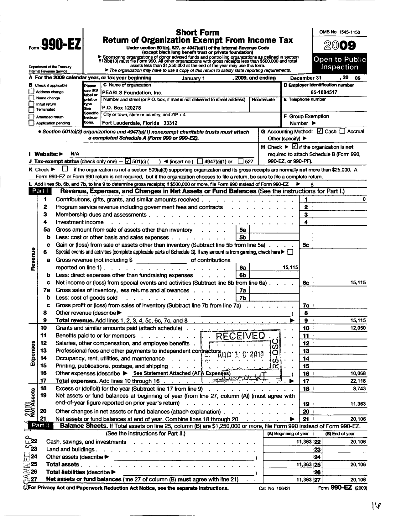 Image of first page of 2009 Form 990EO for Pearls Foundation