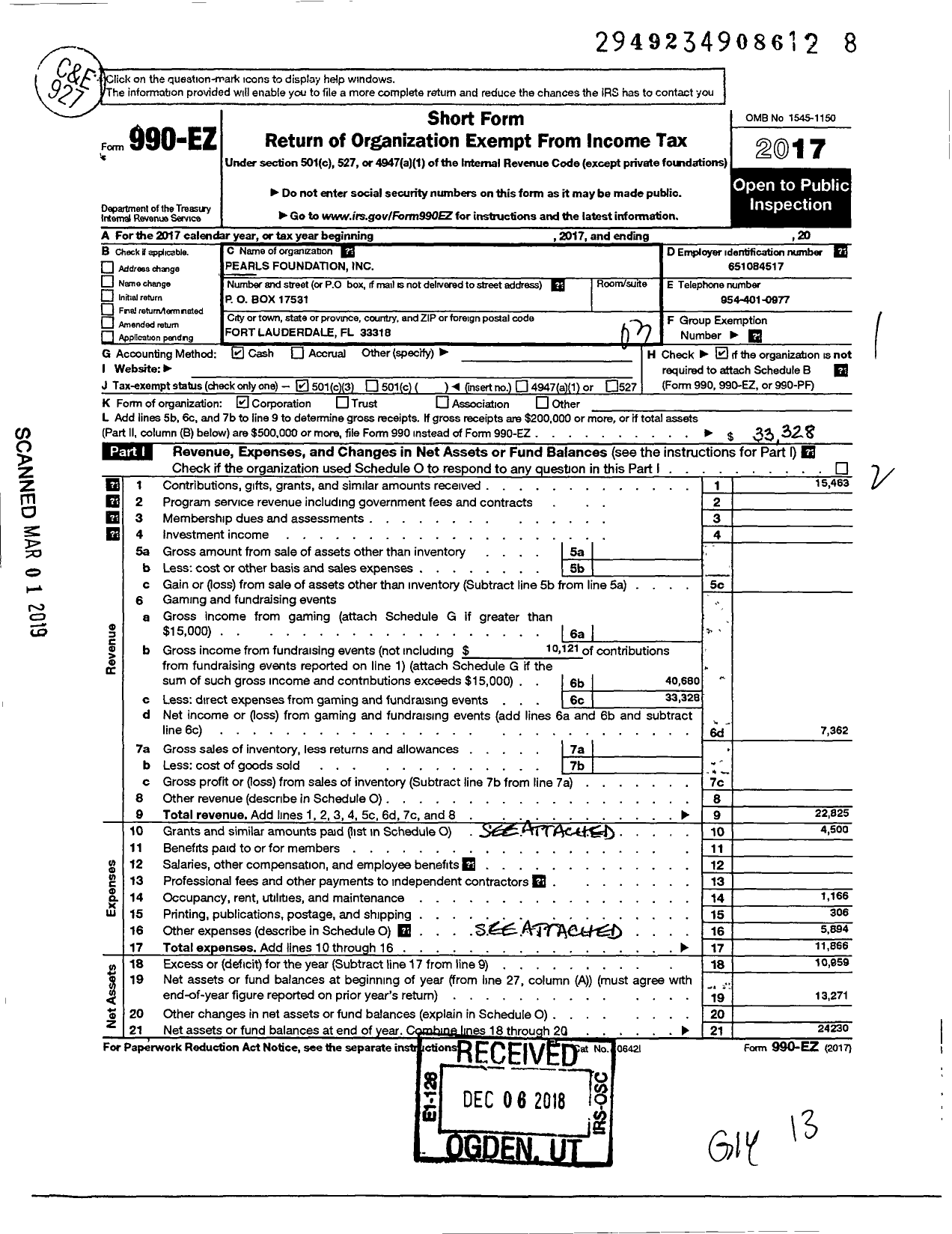 Image of first page of 2017 Form 990EZ for Pearls Foundation