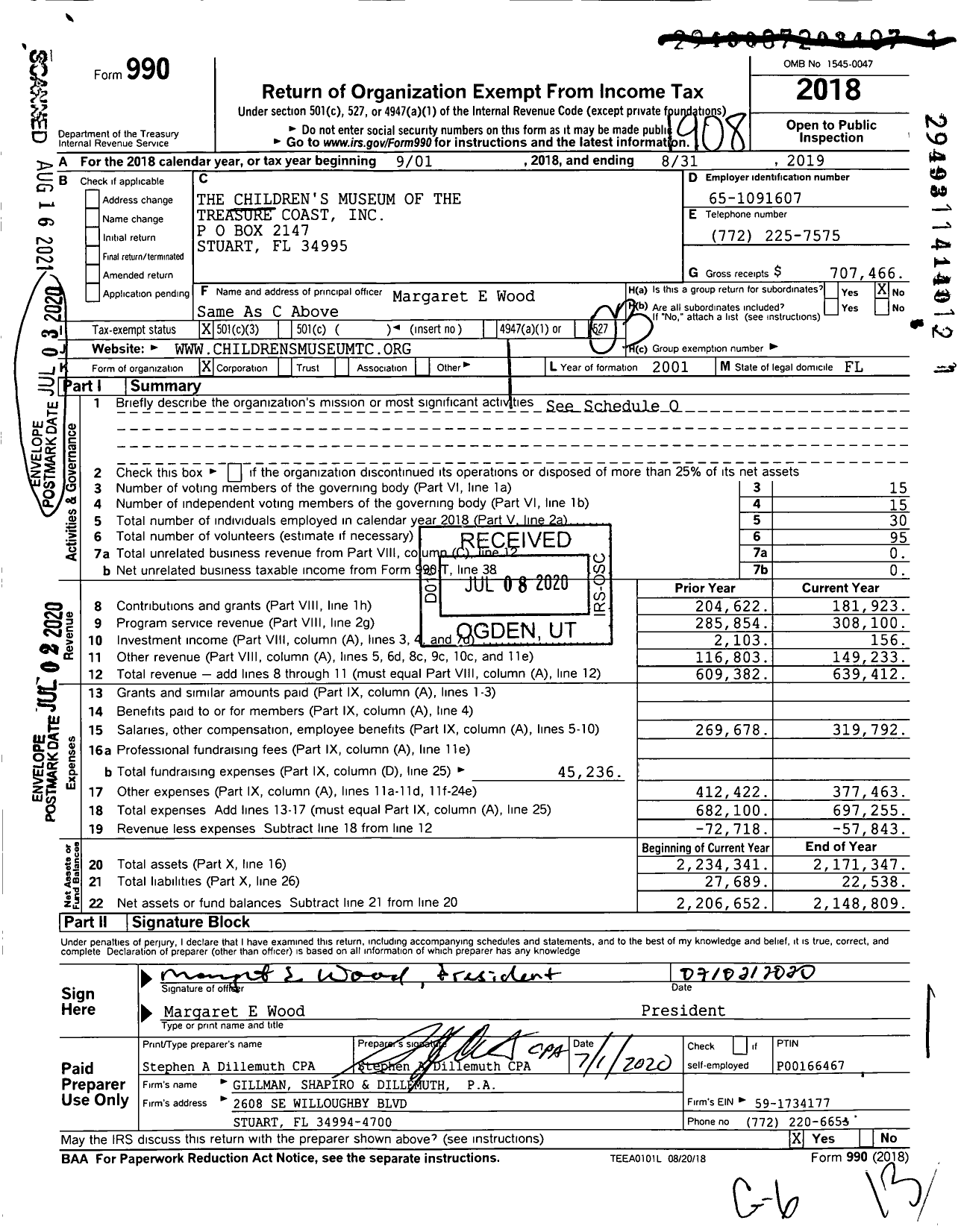 Image of first page of 2018 Form 990 for The Children's Museum of the Treasure Coast