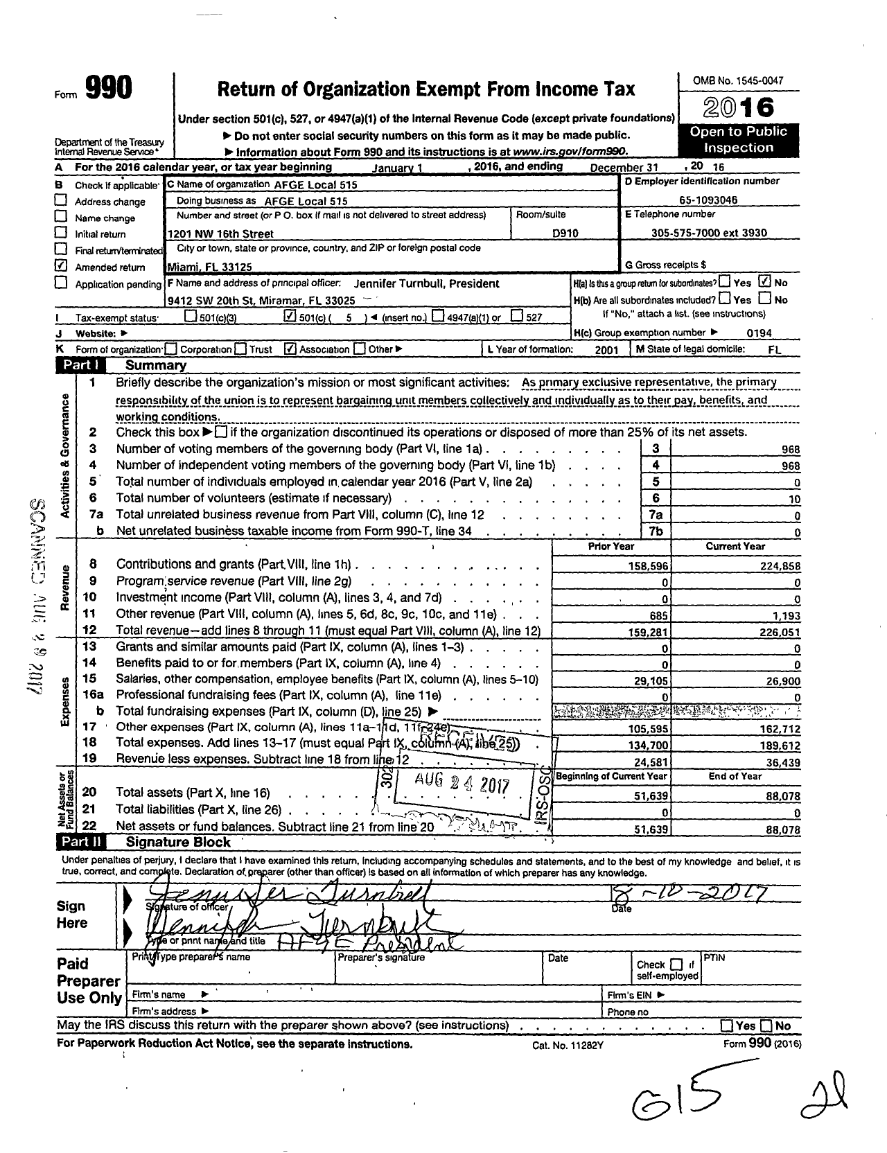 Image of first page of 2016 Form 990O for American Federation of Government Employees - 0515 Afge Va Local