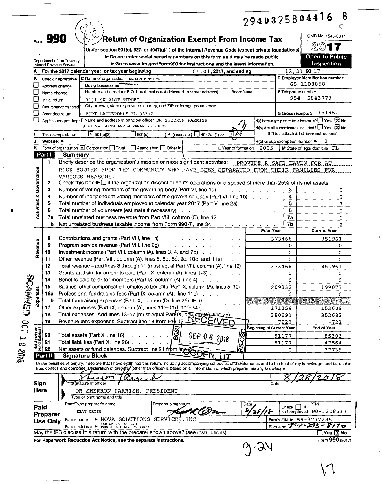 Image of first page of 2017 Form 990 for Project Touch