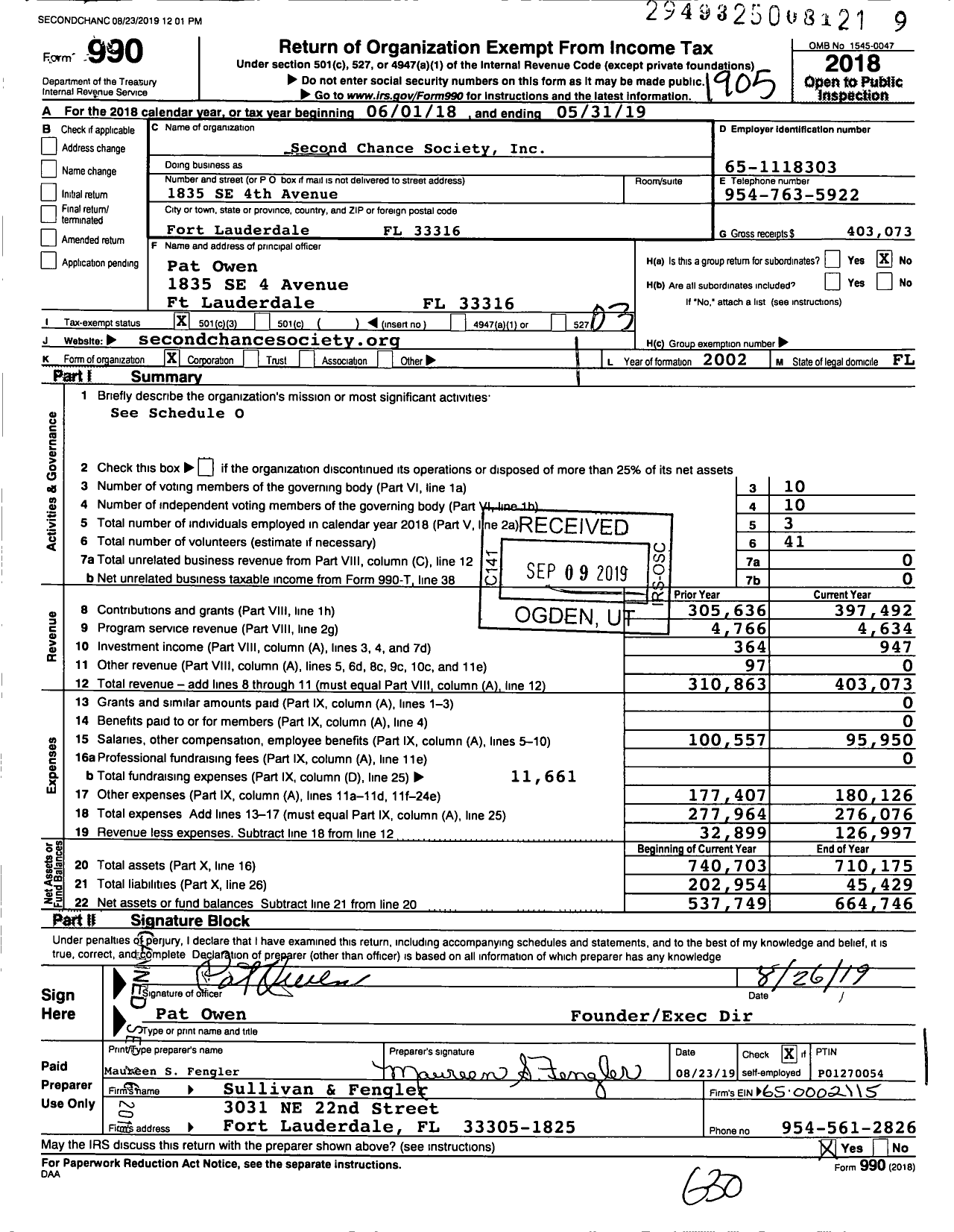 Image of first page of 2018 Form 990 for Second Chance Society