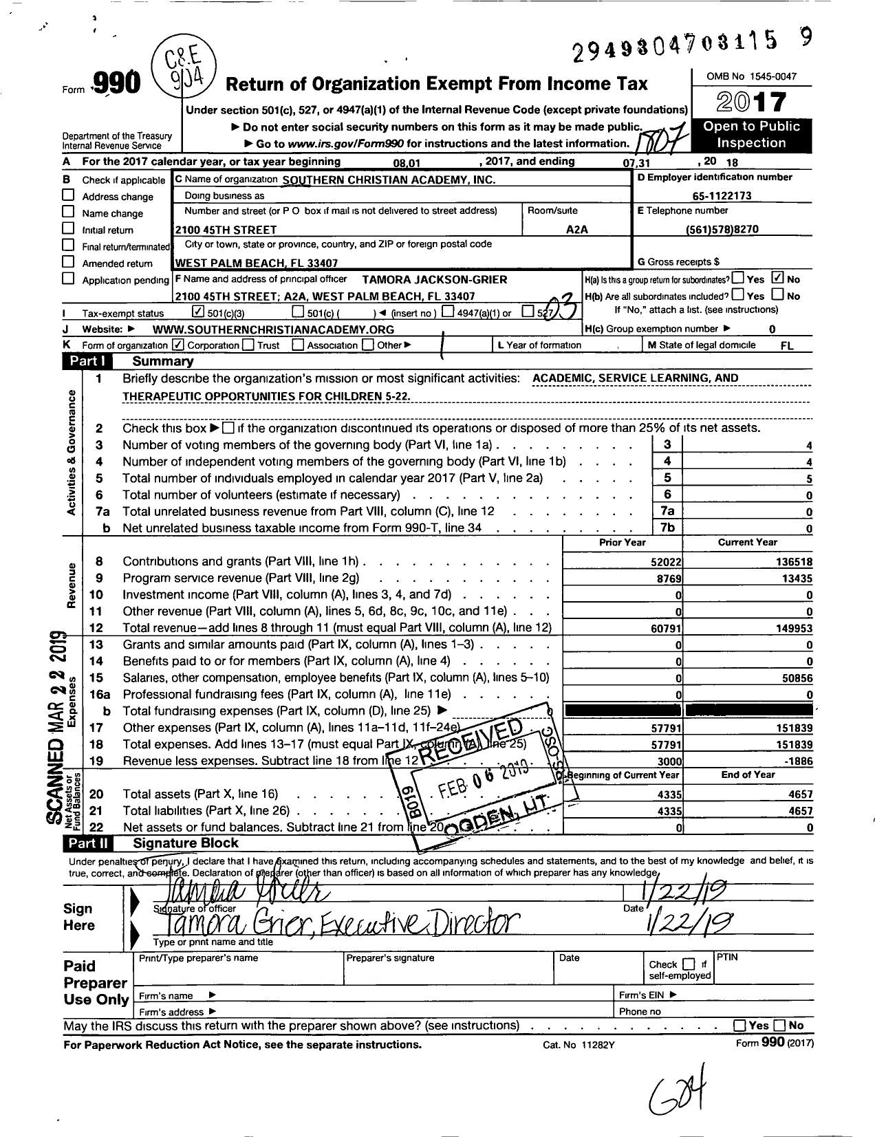 Image of first page of 2017 Form 990 for Southern Christian Academy