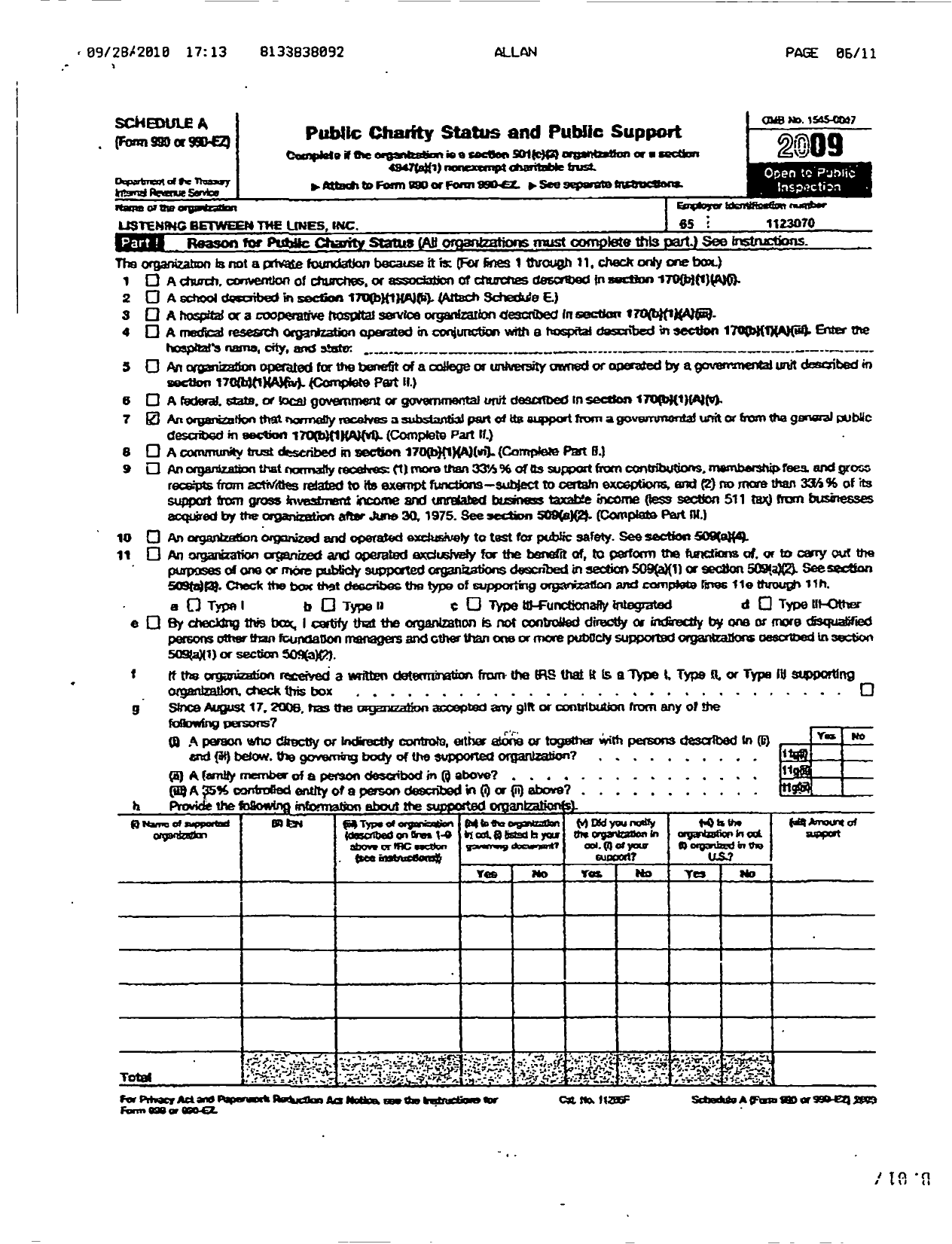 Image of first page of 2008 Form 990ER for Listening Between the Lines