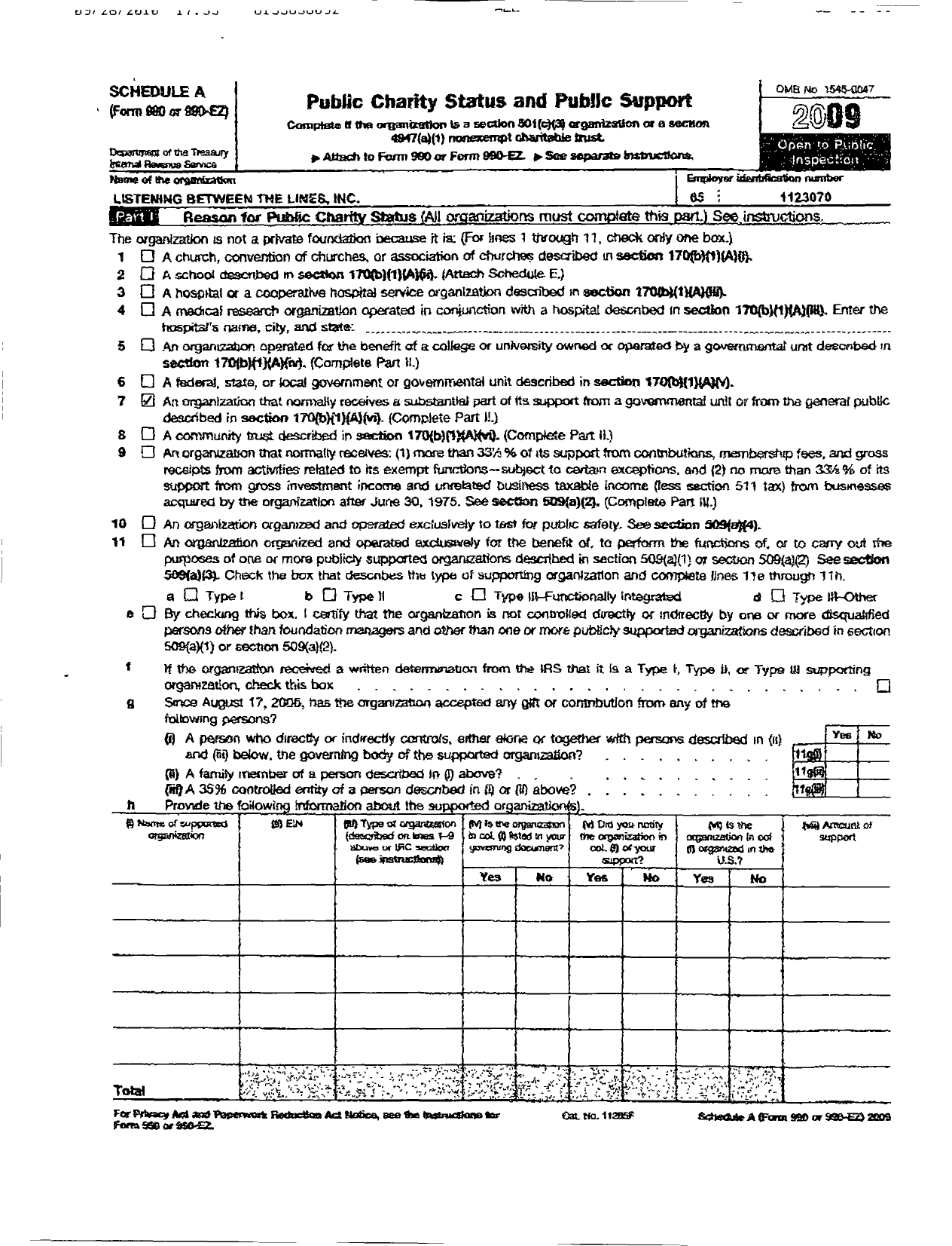 Image of first page of 2009 Form 990ER for Listening Between the Lines