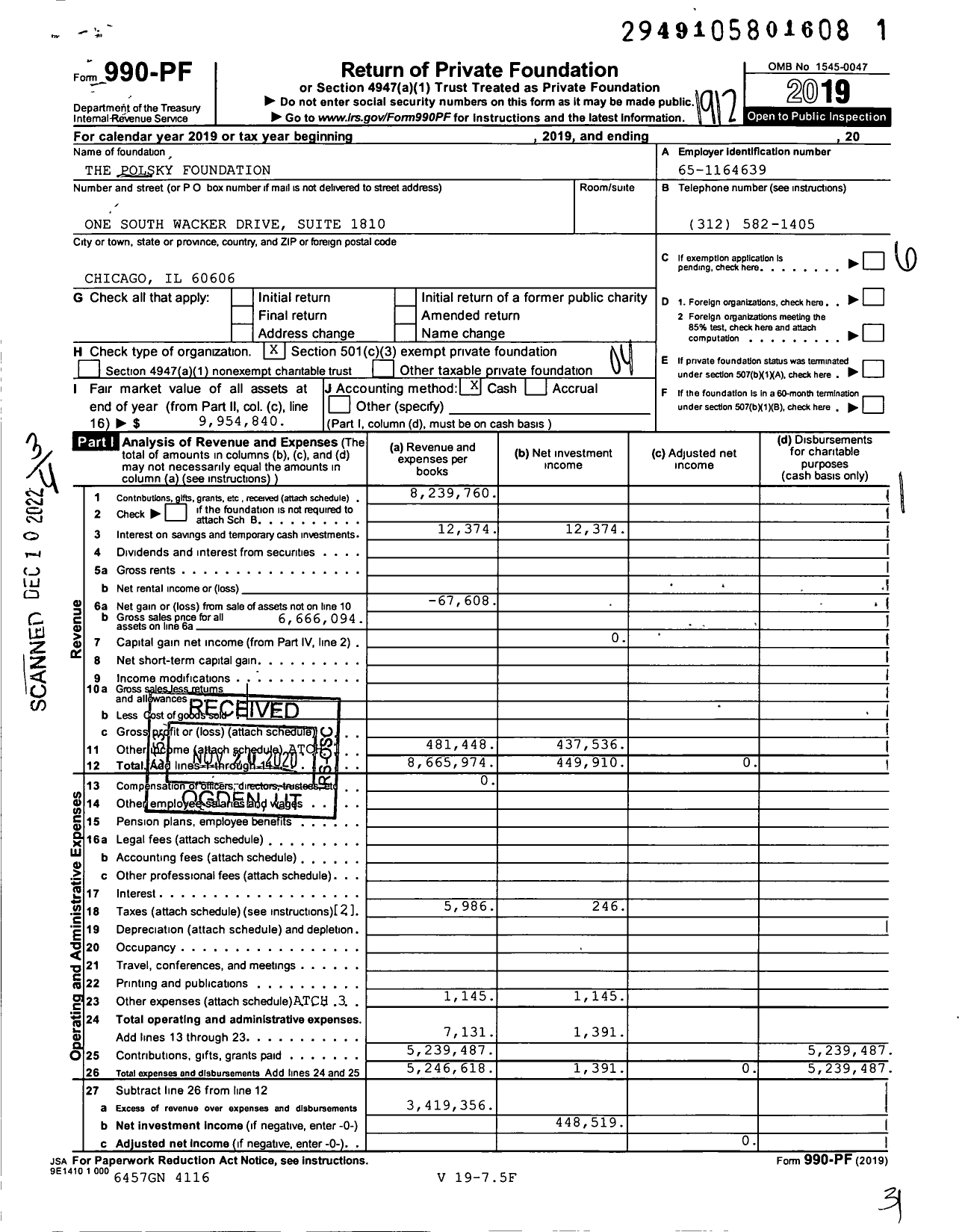 Image of first page of 2019 Form 990PF for The Polsky Foundation