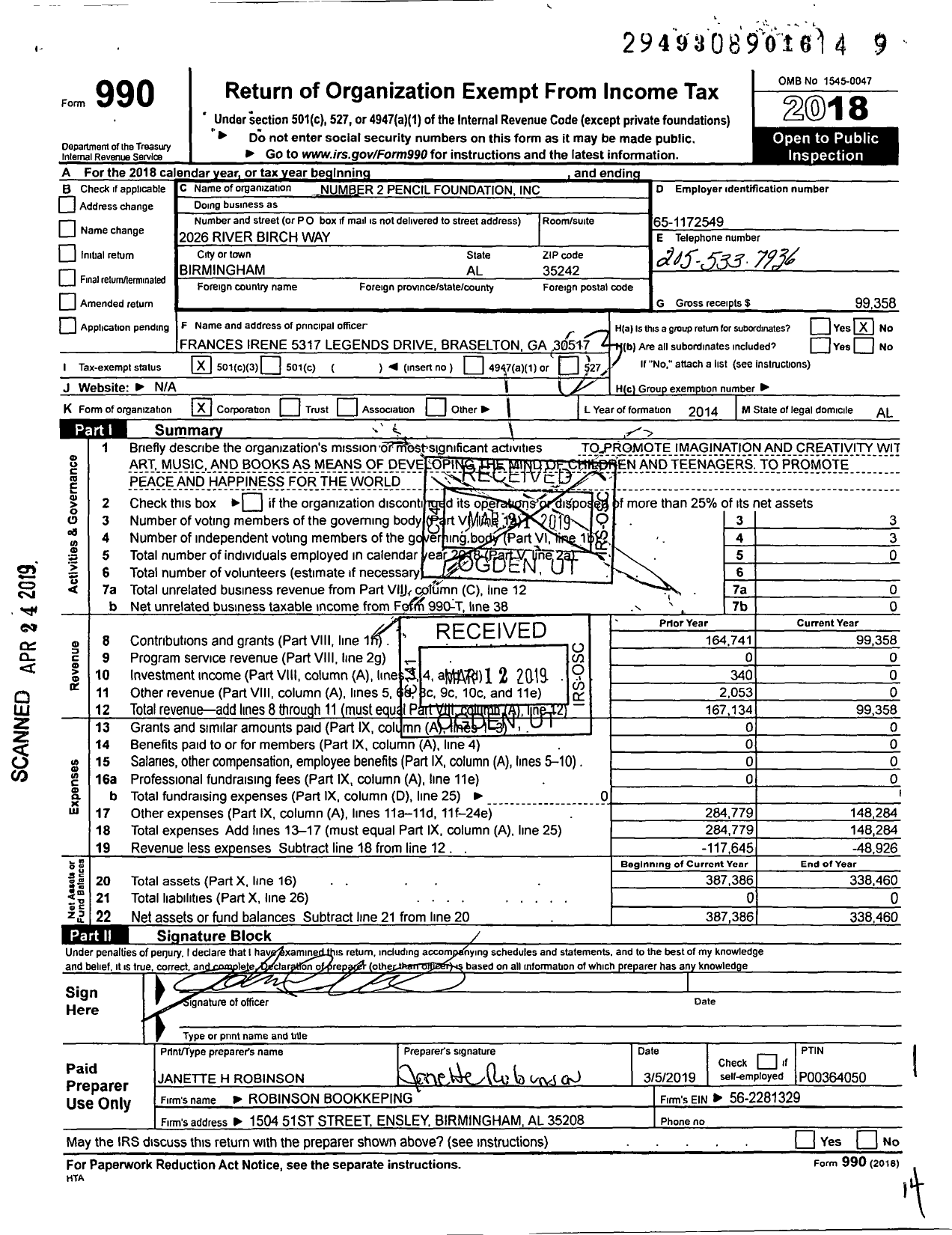 Image of first page of 2018 Form 990 for Number 2 Pencil Foundation