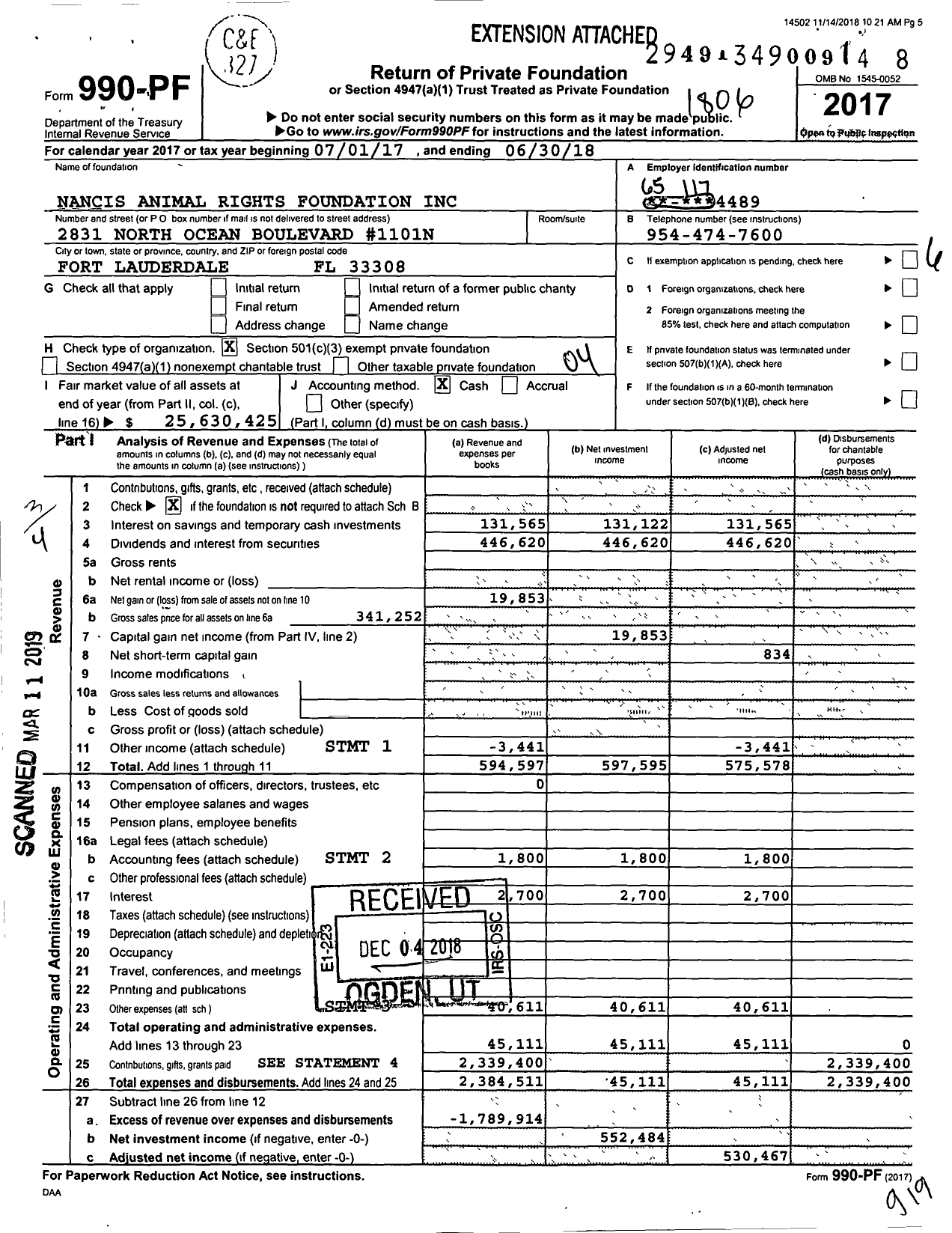 Image of first page of 2017 Form 990PF for Nancis Animal Rights Foundation