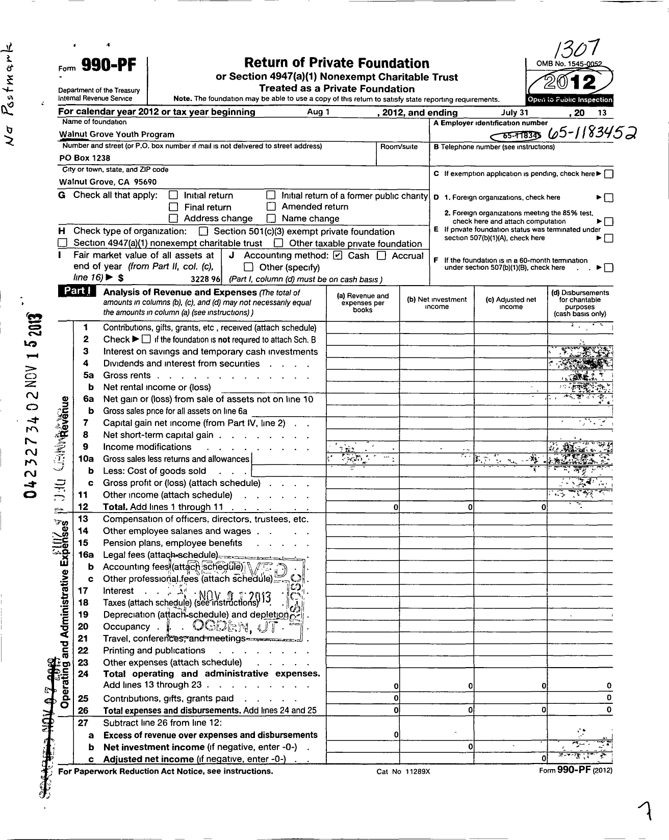 Image of first page of 2012 Form 990PF for Tyler Uslan Foundation