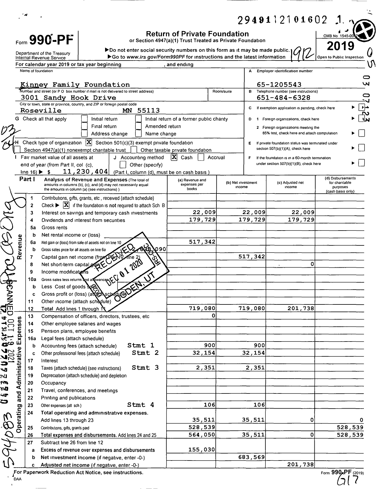 Image of first page of 2019 Form 990PF for Kinney Family Foundation / Winters Barbara Pallas Evelyn Ttees