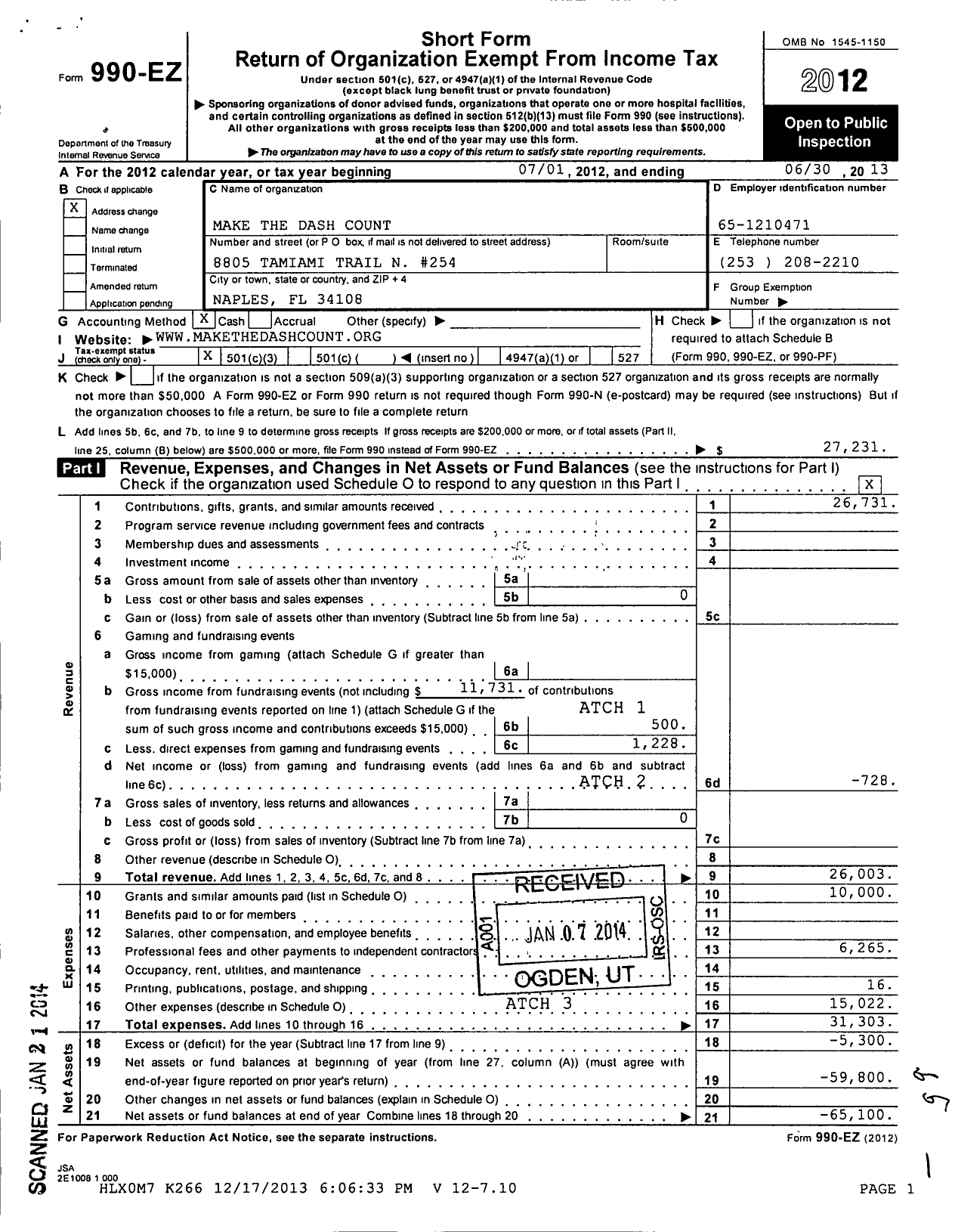 Image of first page of 2012 Form 990EZ for Make the Dash Count