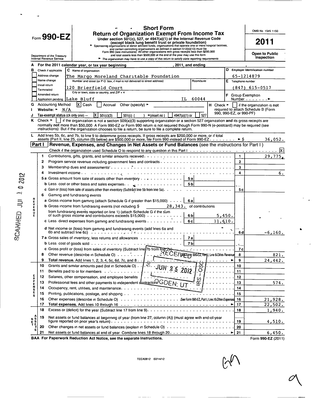 Image of first page of 2011 Form 990EZ for The Margo Moreland Charitable Foundation