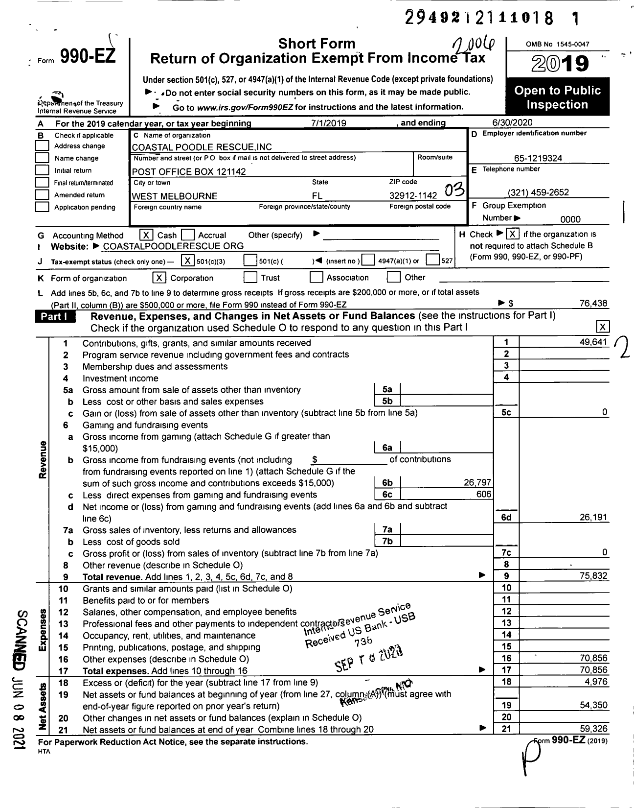 Image of first page of 2019 Form 990EZ for Coastal Poodle Rescue