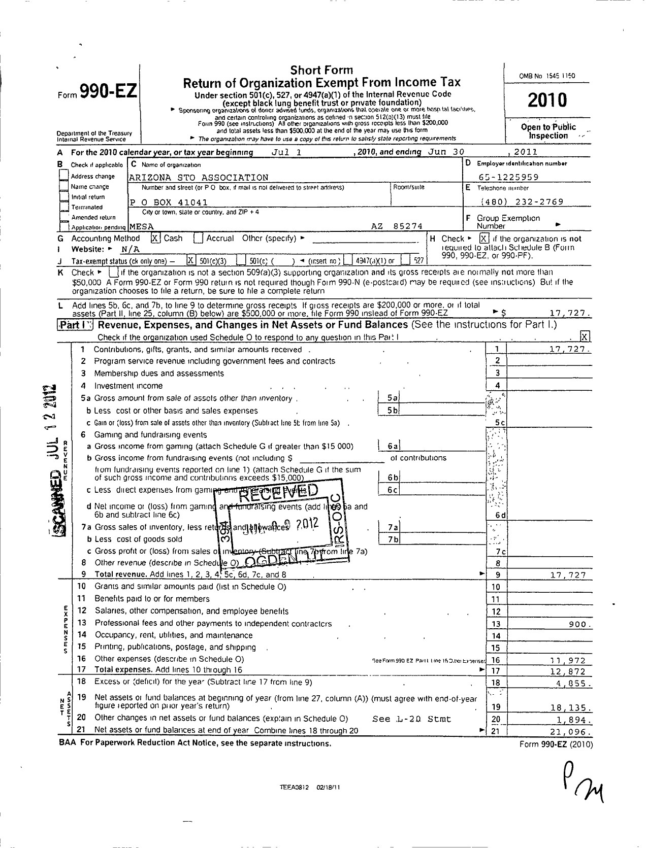 Image of first page of 2010 Form 990EZ for Arizona Sto Association