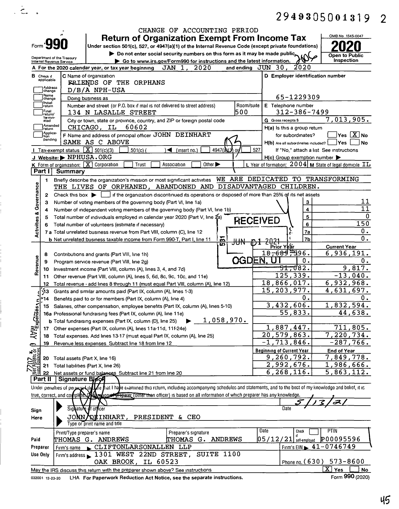 Image of first page of 2019 Form 990 for Nph-Usa