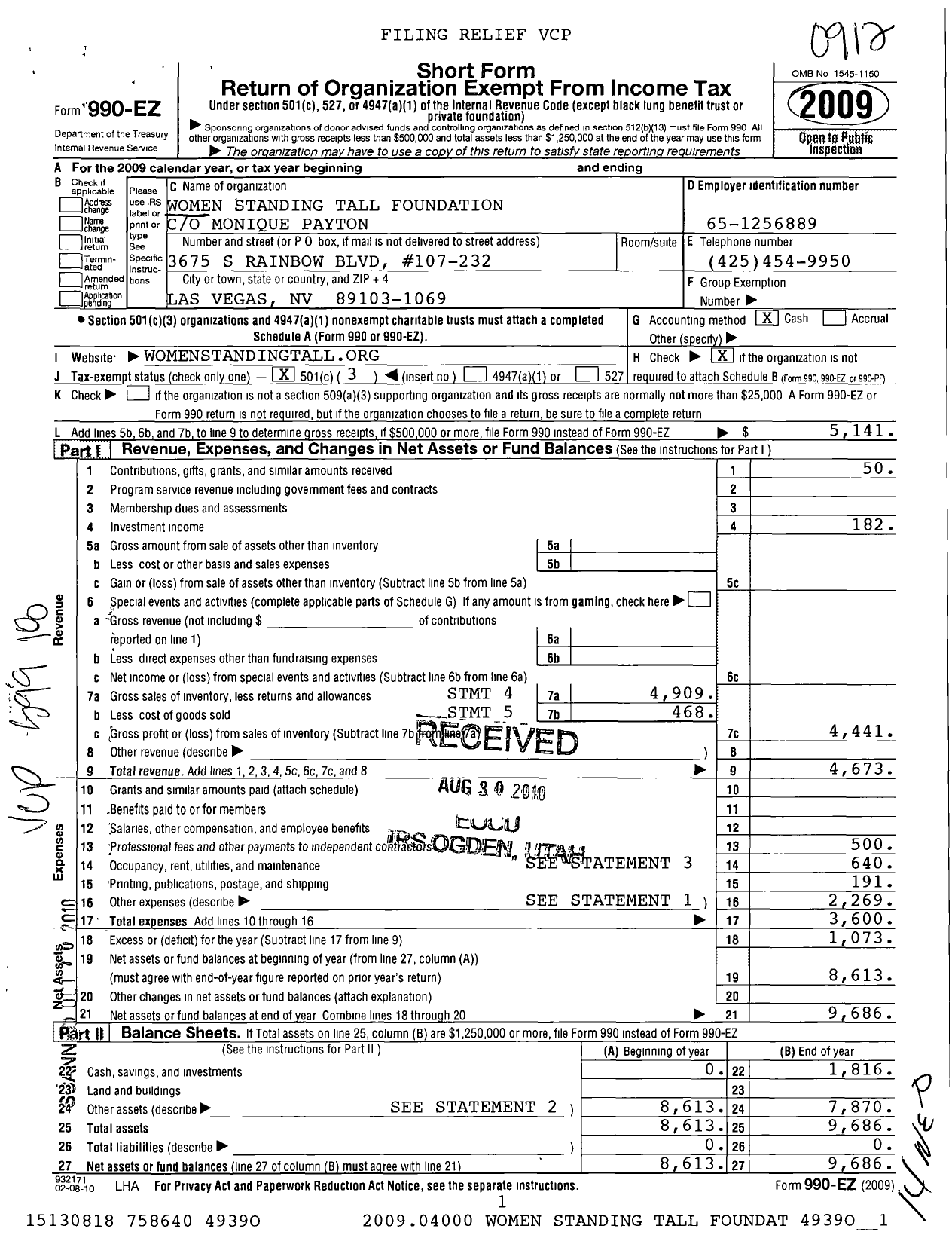 Image of first page of 2009 Form 990EZ for United Foresight Group Virginia Bethea