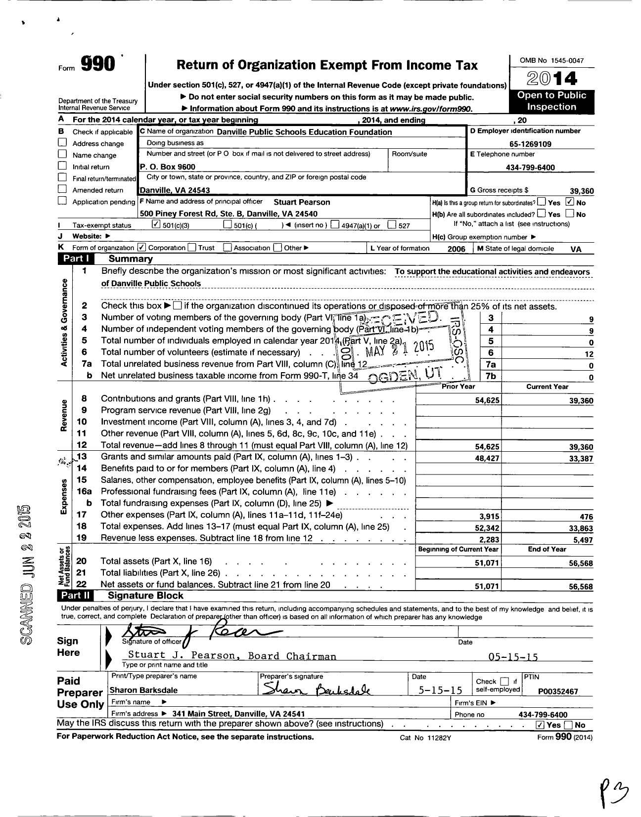Image of first page of 2014 Form 990 for Danville Public Schools Education Foundation