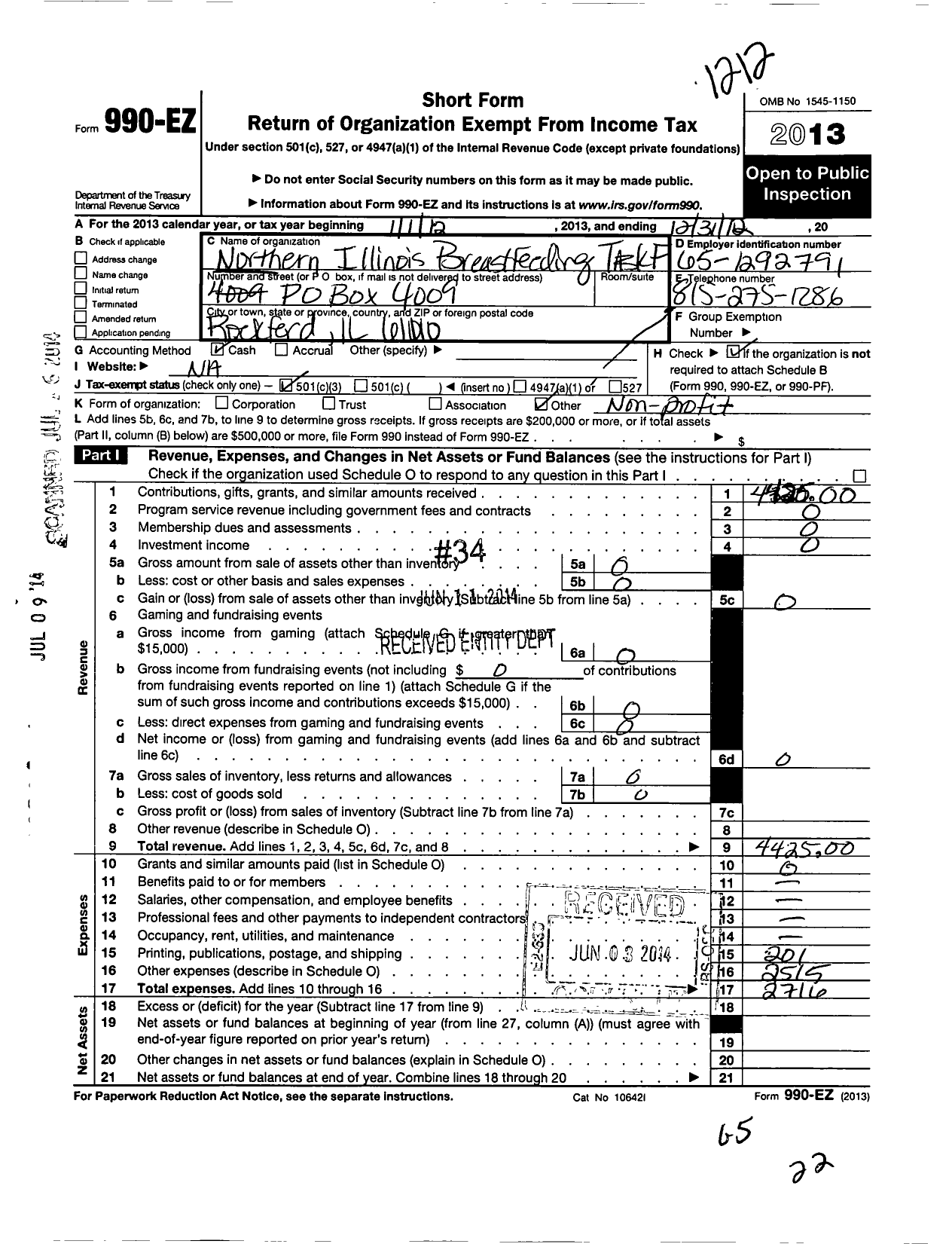 Image of first page of 2012 Form 990EZ for Northern Illinois Breastfeeding Task Force