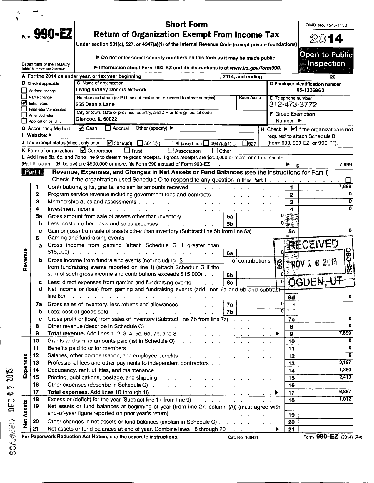 Image of first page of 2014 Form 990EZ for Living Kidney Donors Network