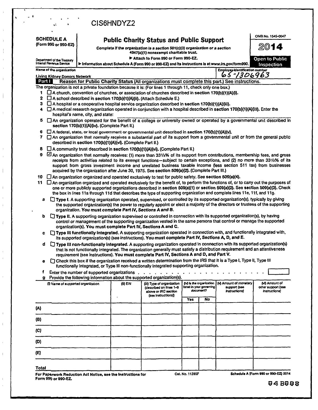 Image of first page of 2014 Form 990ER for Living Kidney Donors Network