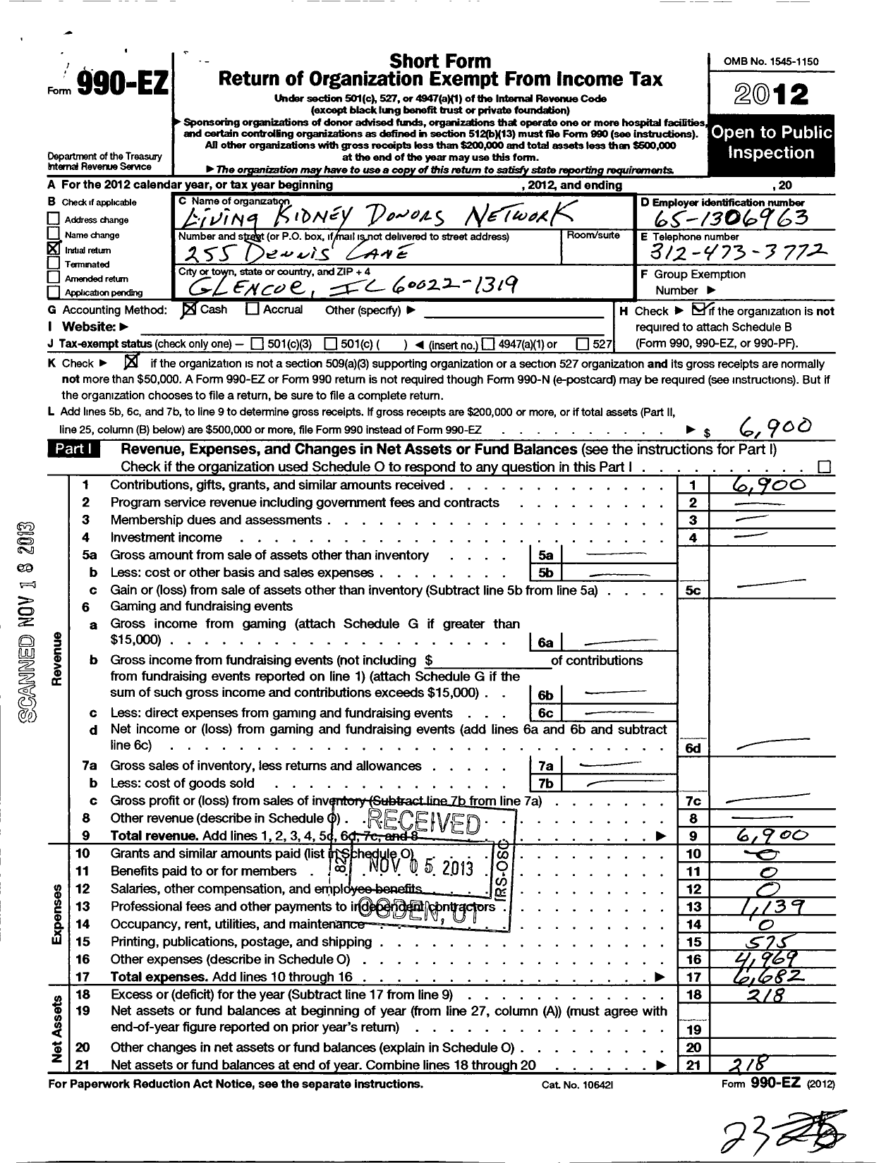 Image of first page of 2012 Form 990EO for Living Kidney Donors Network