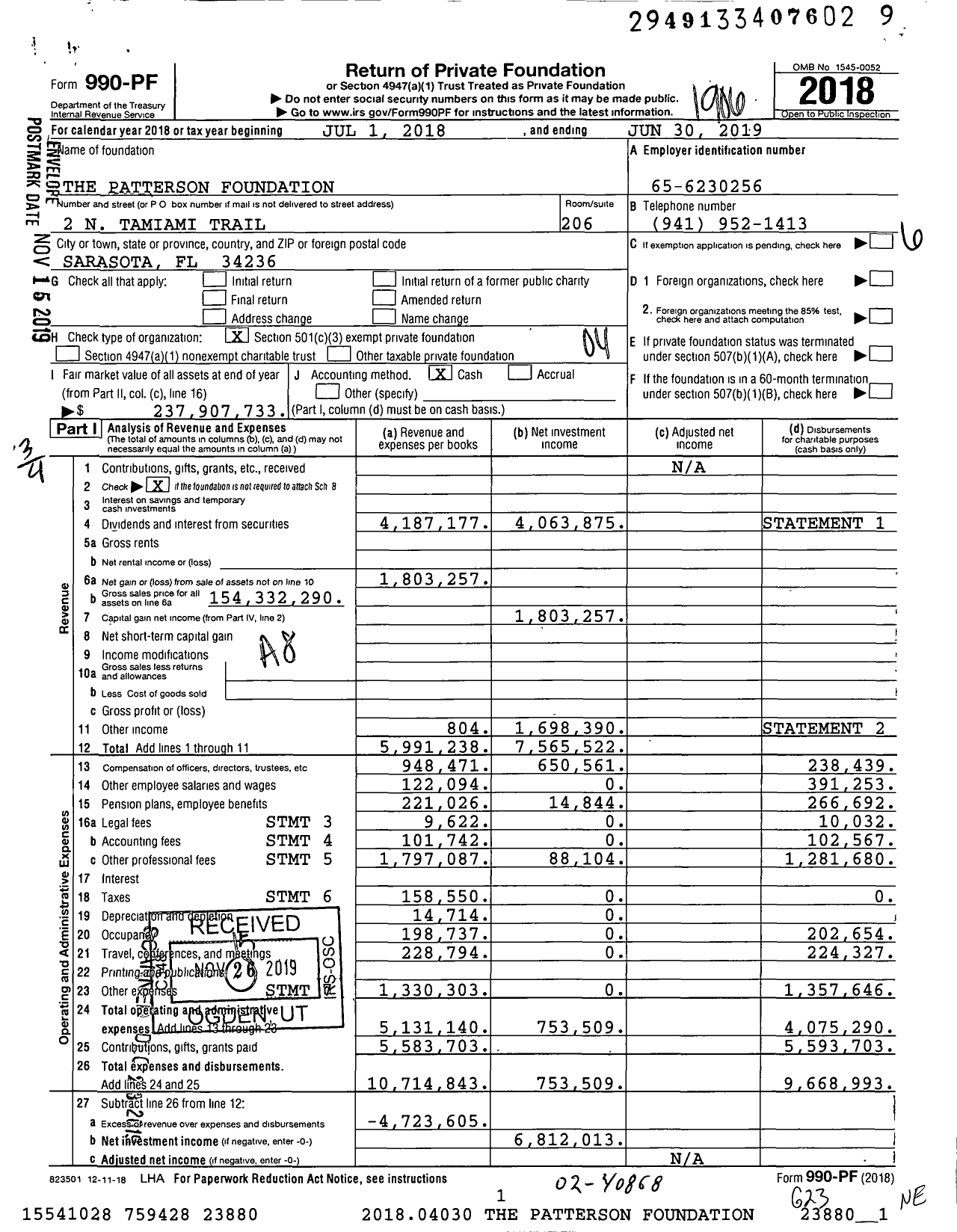 Image of first page of 2018 Form 990PF for The Patterson Foundation