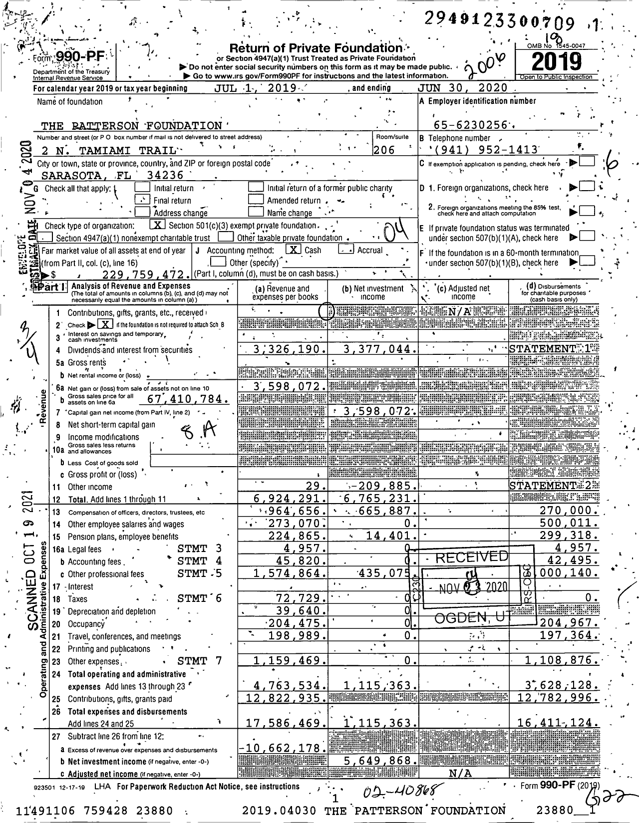 Image of first page of 2019 Form 990PF for The Patterson Foundation