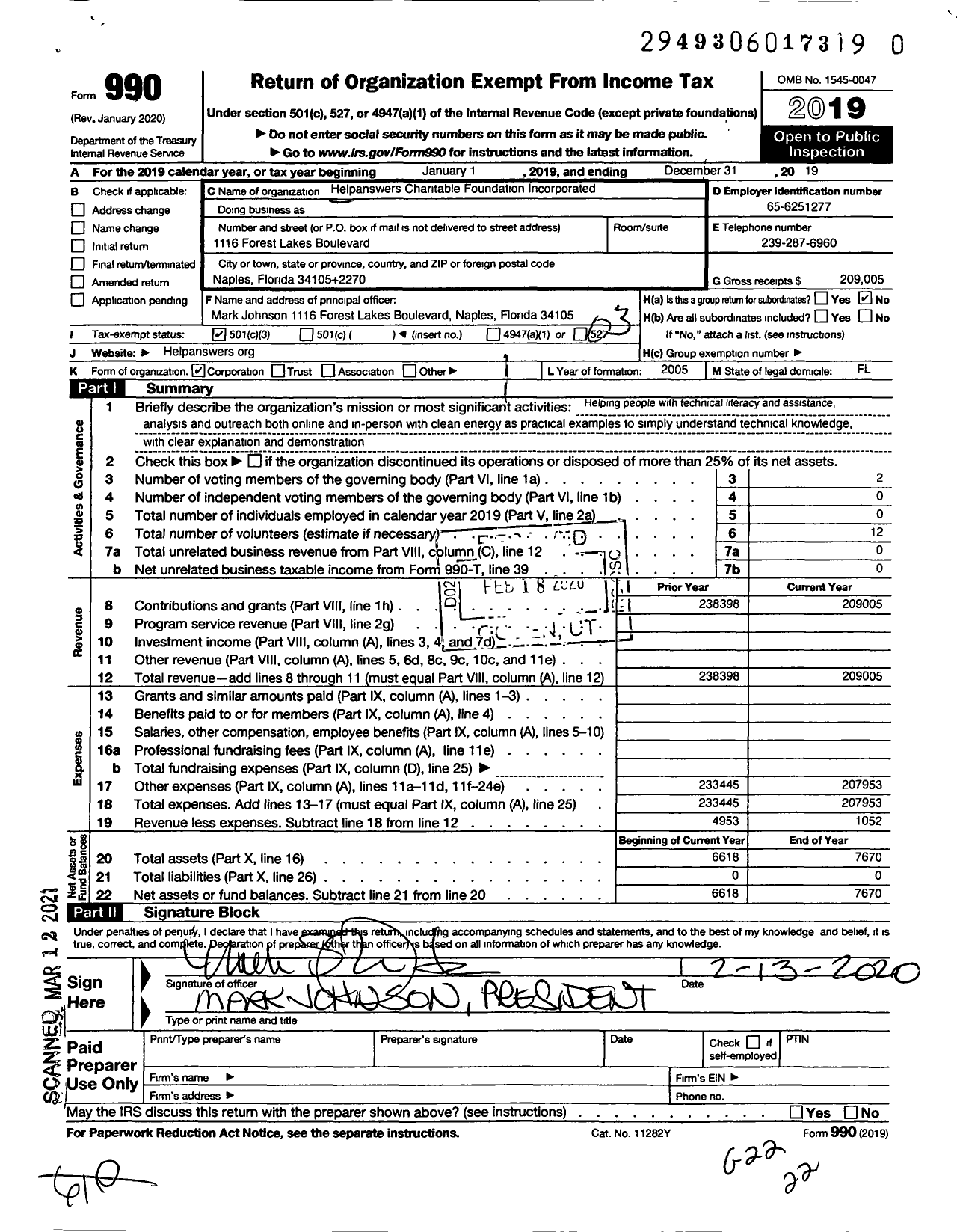 Image of first page of 2019 Form 990 for Helpanswers Charitable Foundation Incorporated