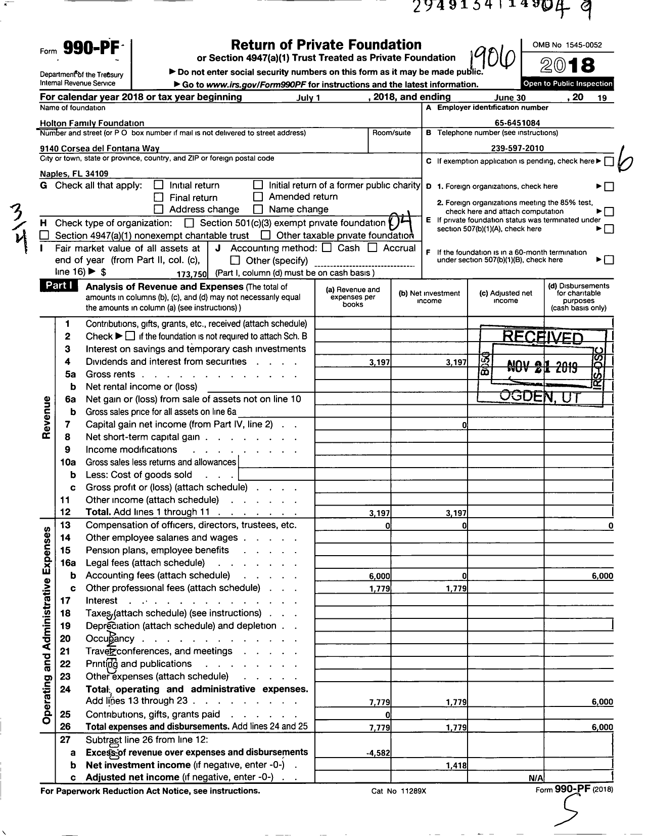 Image of first page of 2018 Form 990PF for Holton Family Foundation / Donald & Elizabeth Holton Ttee