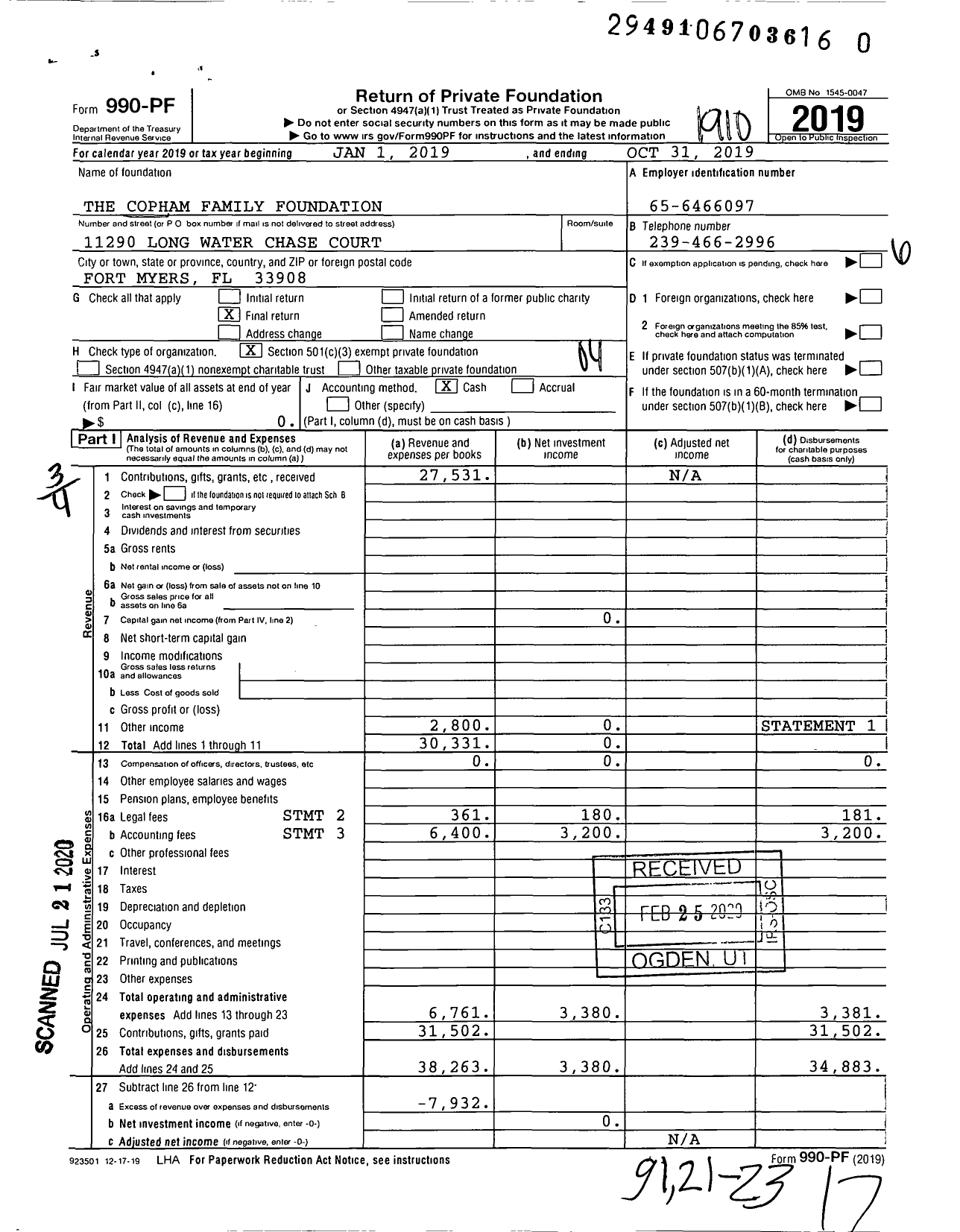 Image of first page of 2018 Form 990PR for The Copham Family Foundation