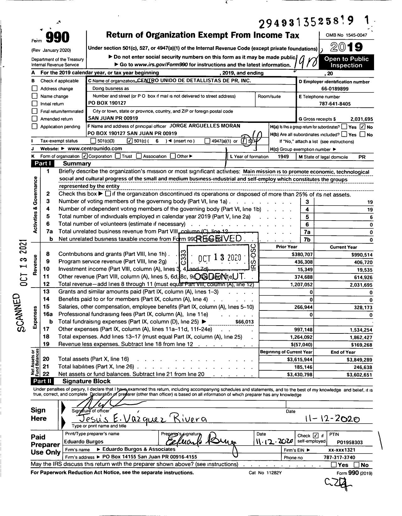 Image of first page of 2019 Form 990O for CUD Puerto Rico