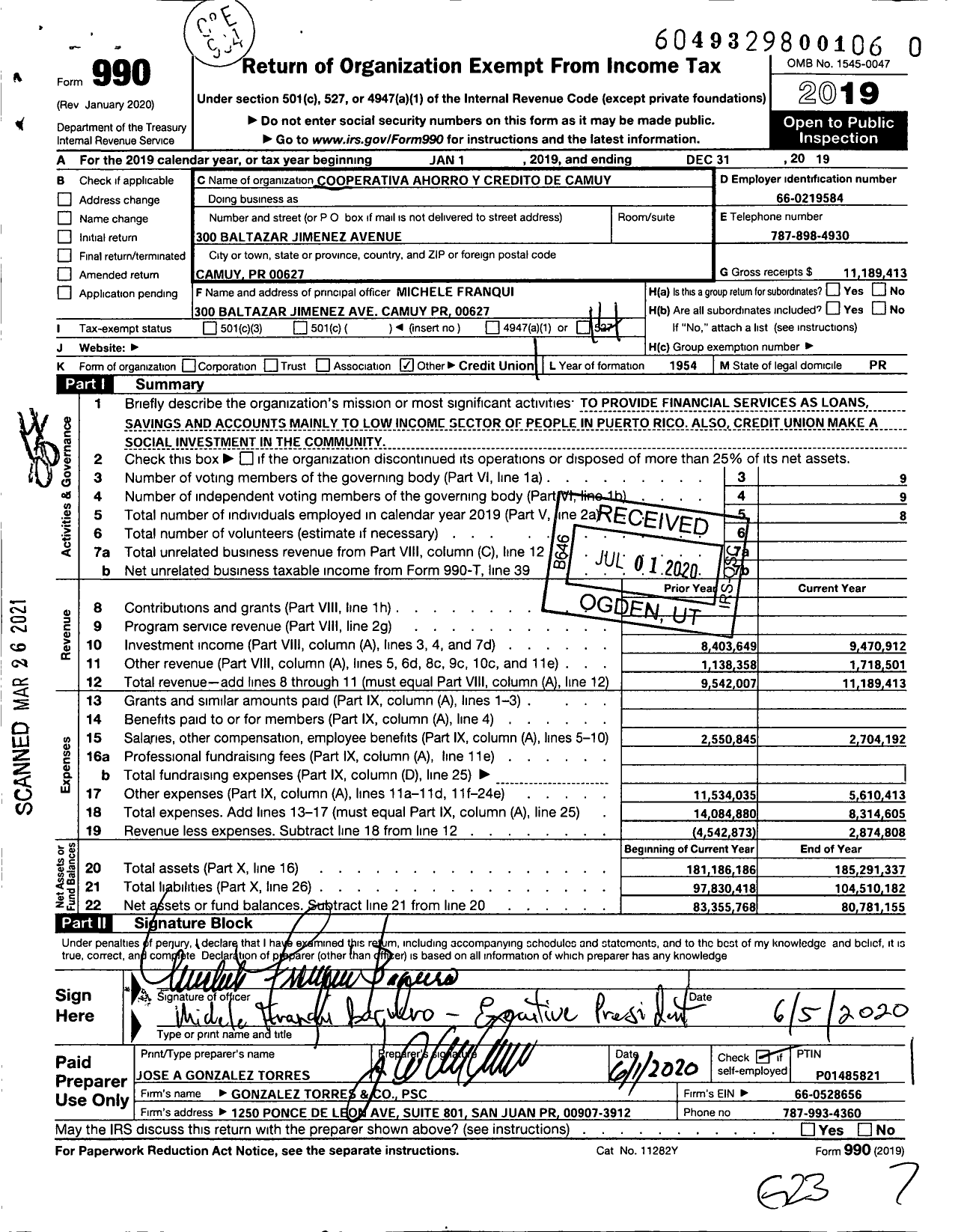 Image of first page of 2019 Form 990O for CamuyCoop