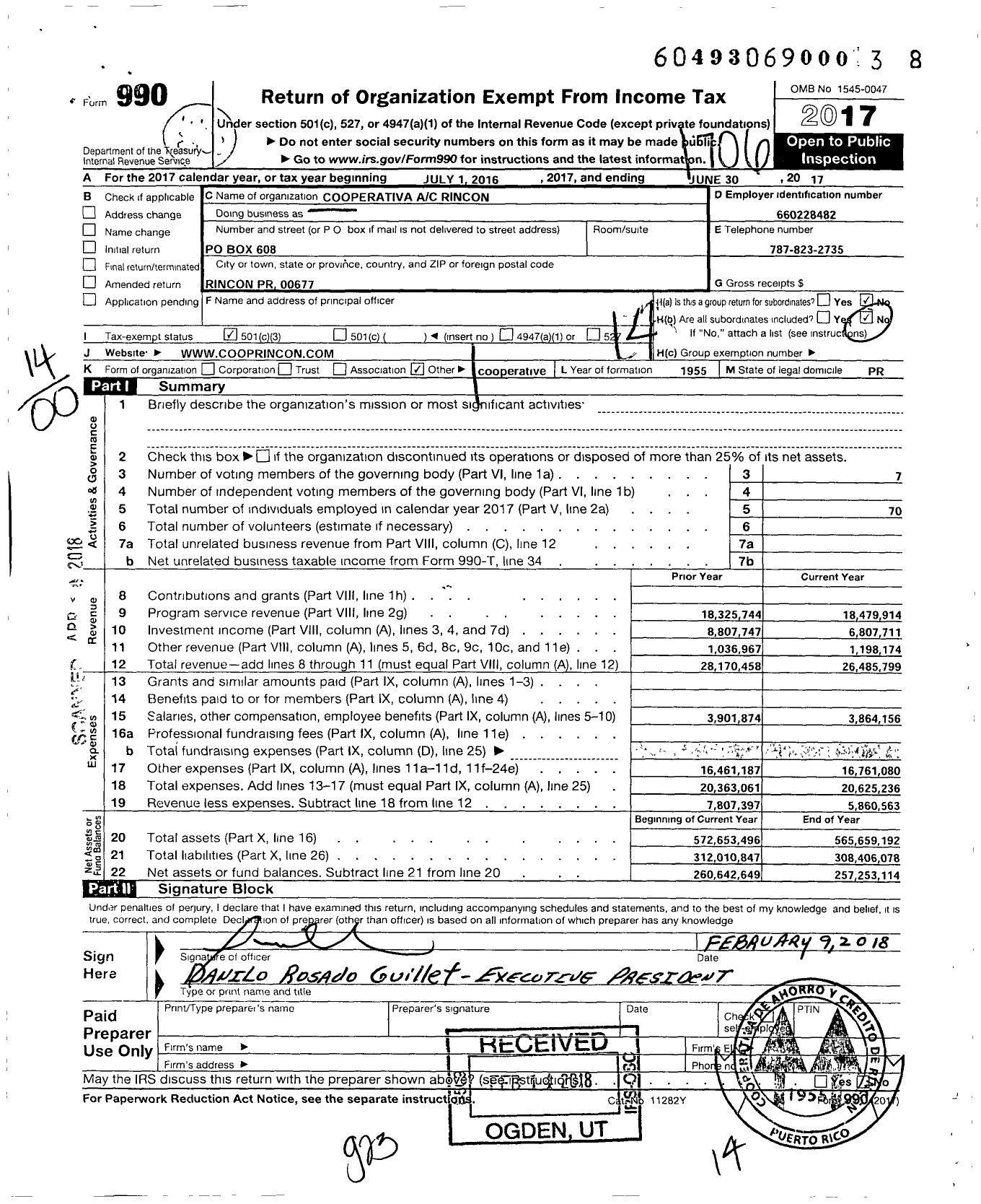Image of first page of 2016 Form 990 for Cooperativa de Ahorro Y Credito de Rincon