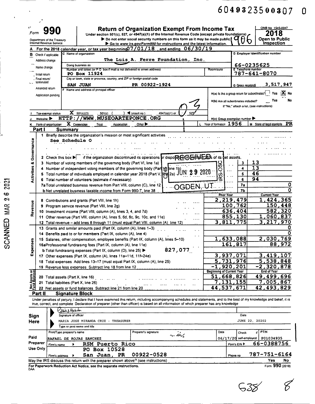 Image of first page of 2018 Form 990 for Museo de Arte de Ponce (MAP)