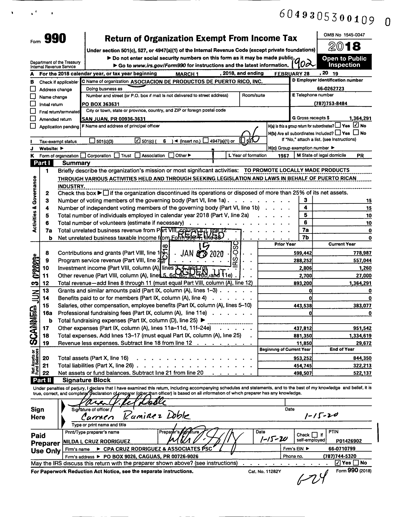 Image of first page of 2018 Form 990O for Asociacion Hecho En Puerto Rico