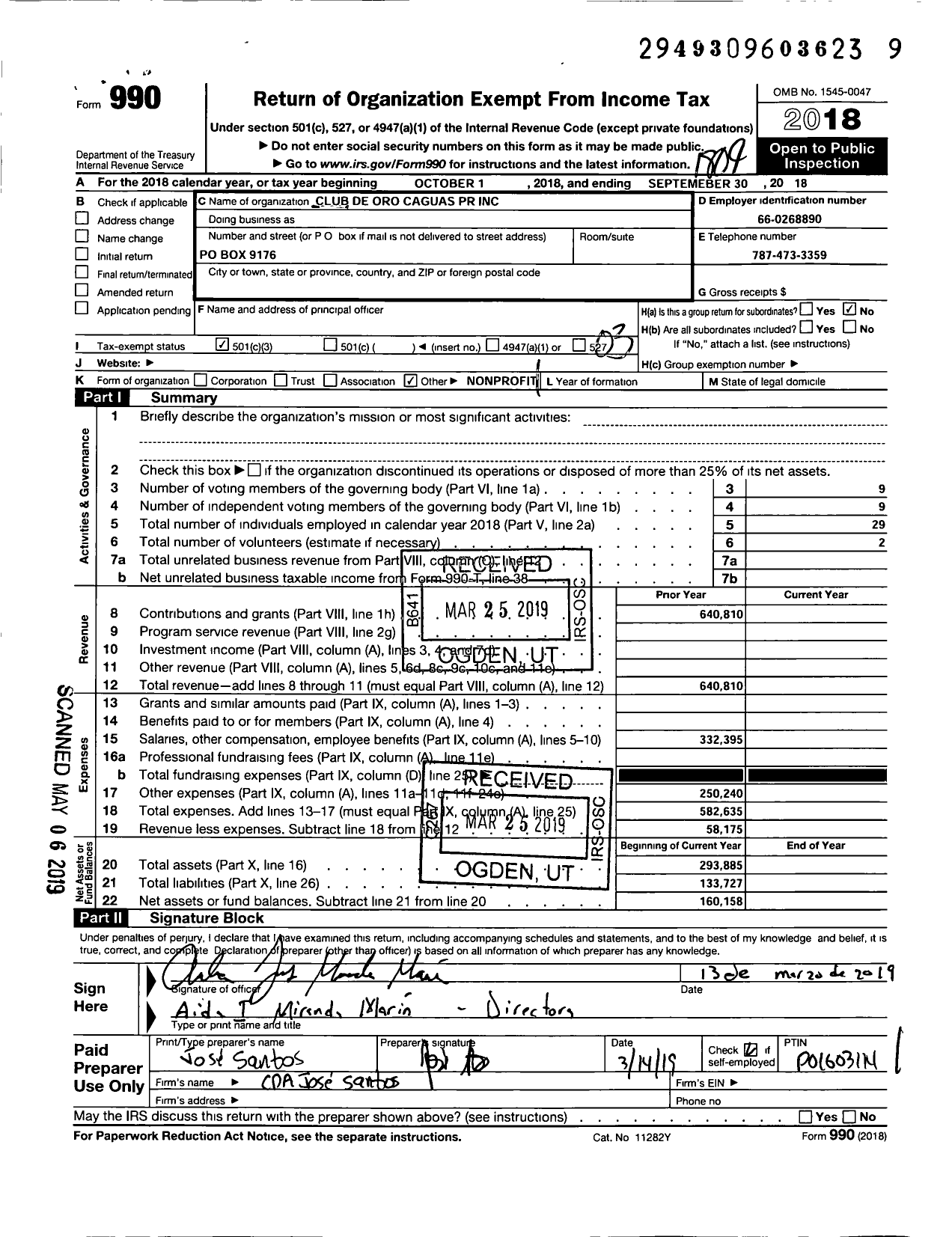 Image of first page of 2017 Form 990 for Club de Oro Caguas PR