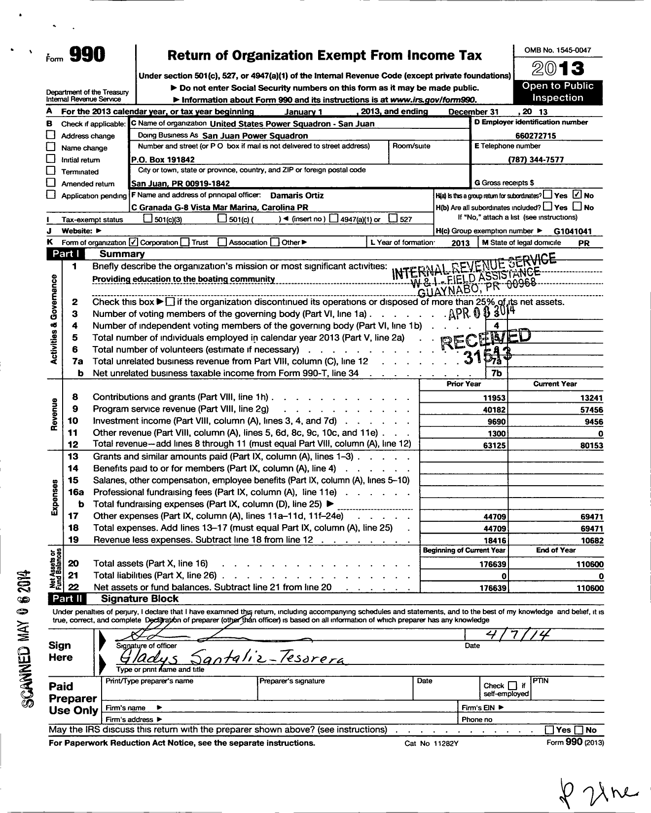 Image of first page of 2013 Form 990O for United States Power Squadrons