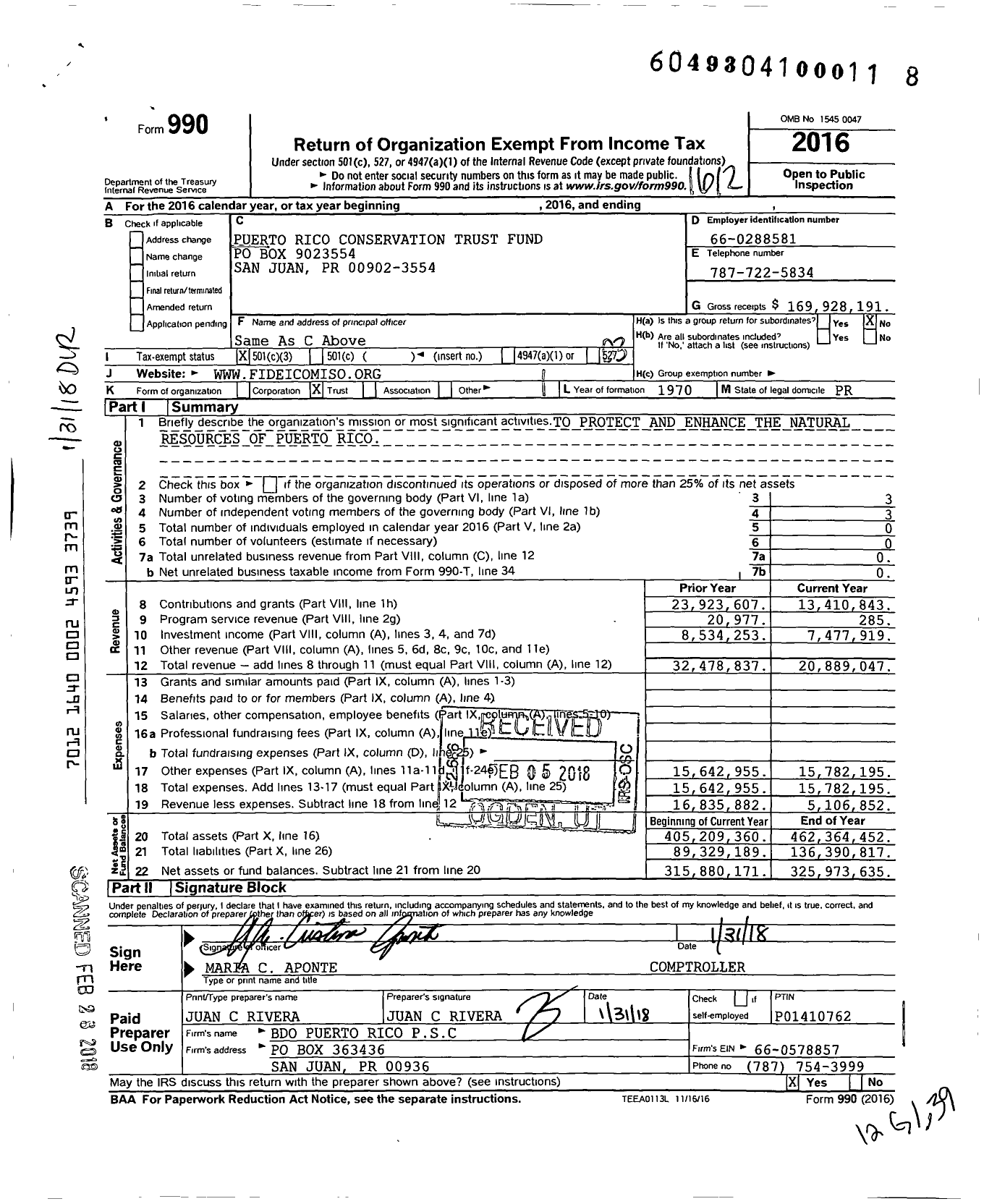 Image of first page of 2016 Form 990 for Puerto Rico Conservation Trust (CTPR)
