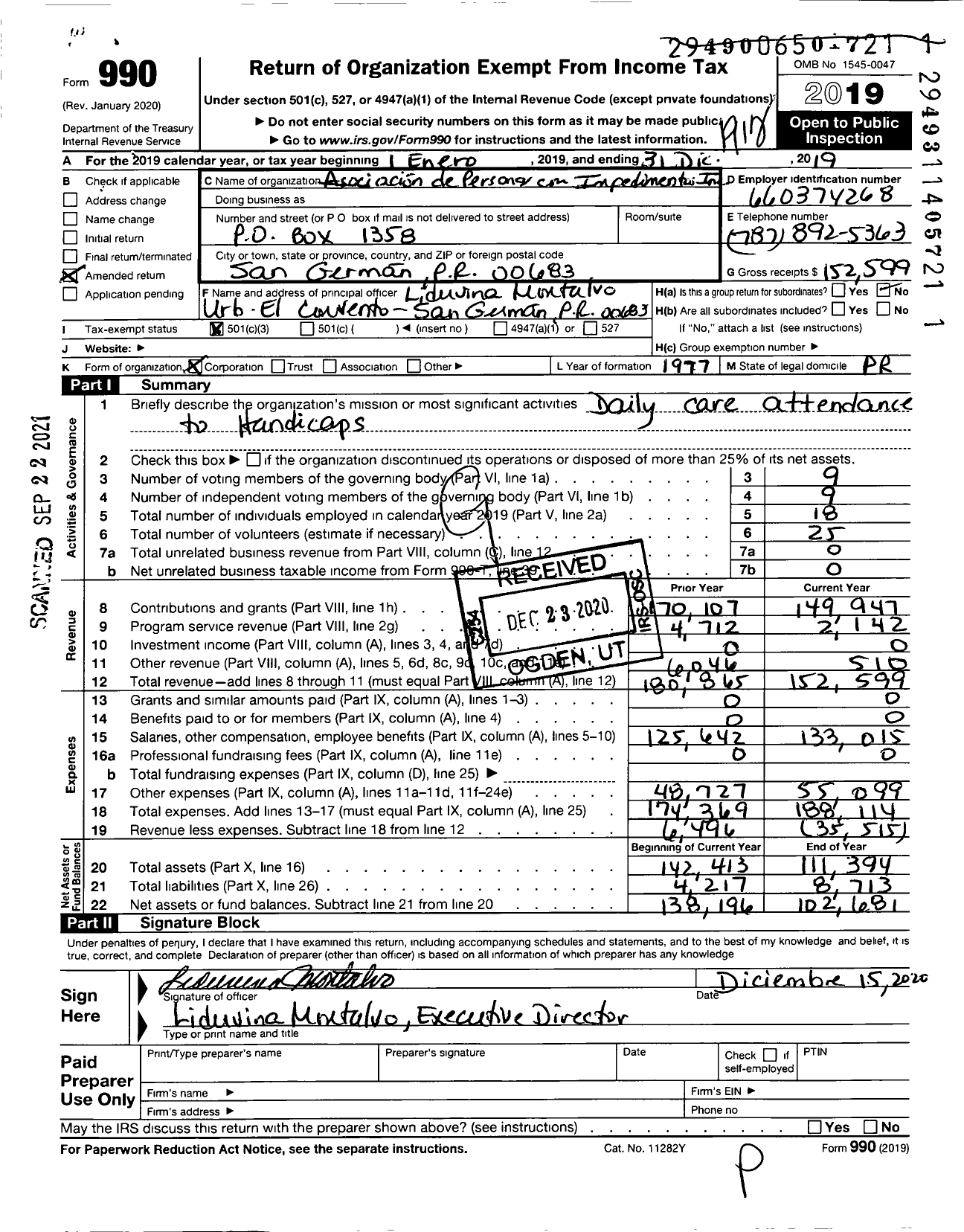 Image of first page of 2019 Form 990 for Asociacion de Personas Con Impedimentos Ntos