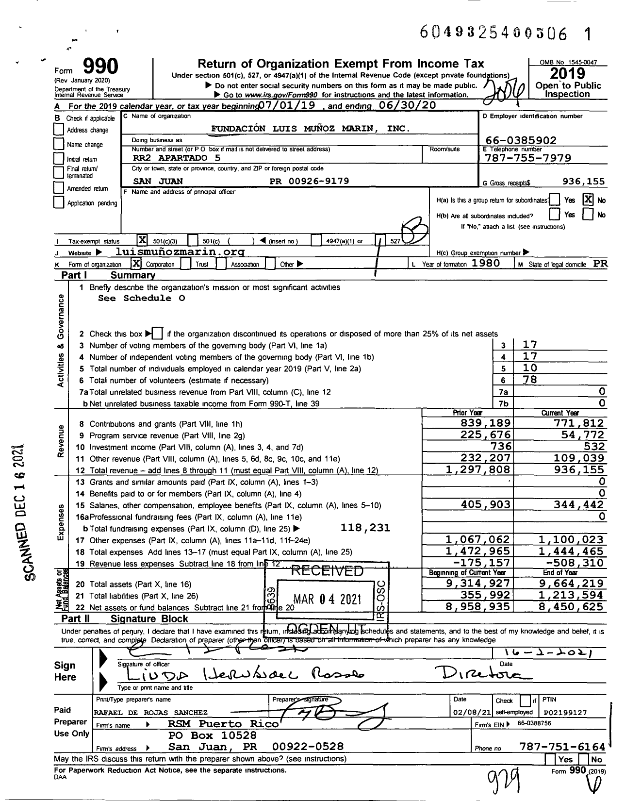 Image of first page of 2019 Form 990 for Fundacion Luis Munoz Marin (FLMM)